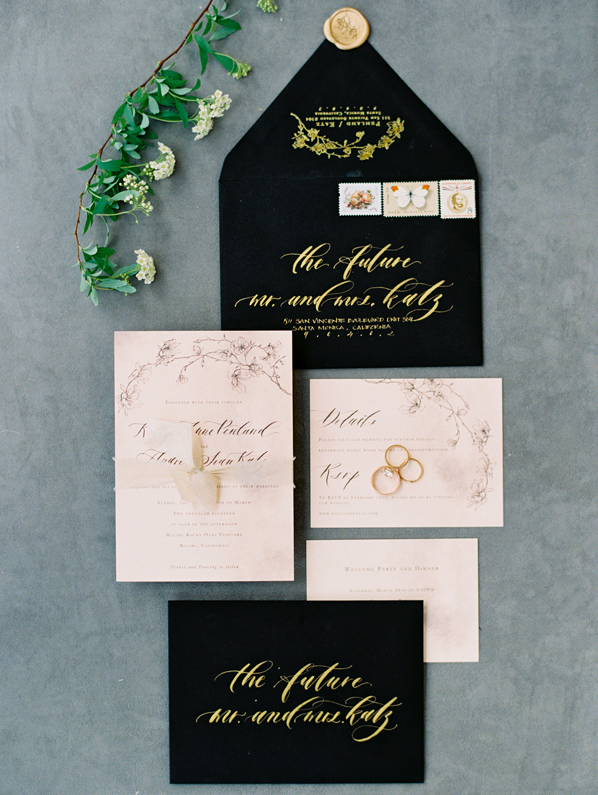 Photo by Jon Cu Photography | Wedding Planning by The Elegant Ninja | Floral by Poppy Design Co | Venue Malibu Rocky Oaks | Rental Premiere Party Rents | Linen by La Tavola Linen | Stationery by Seniman Calligraphy