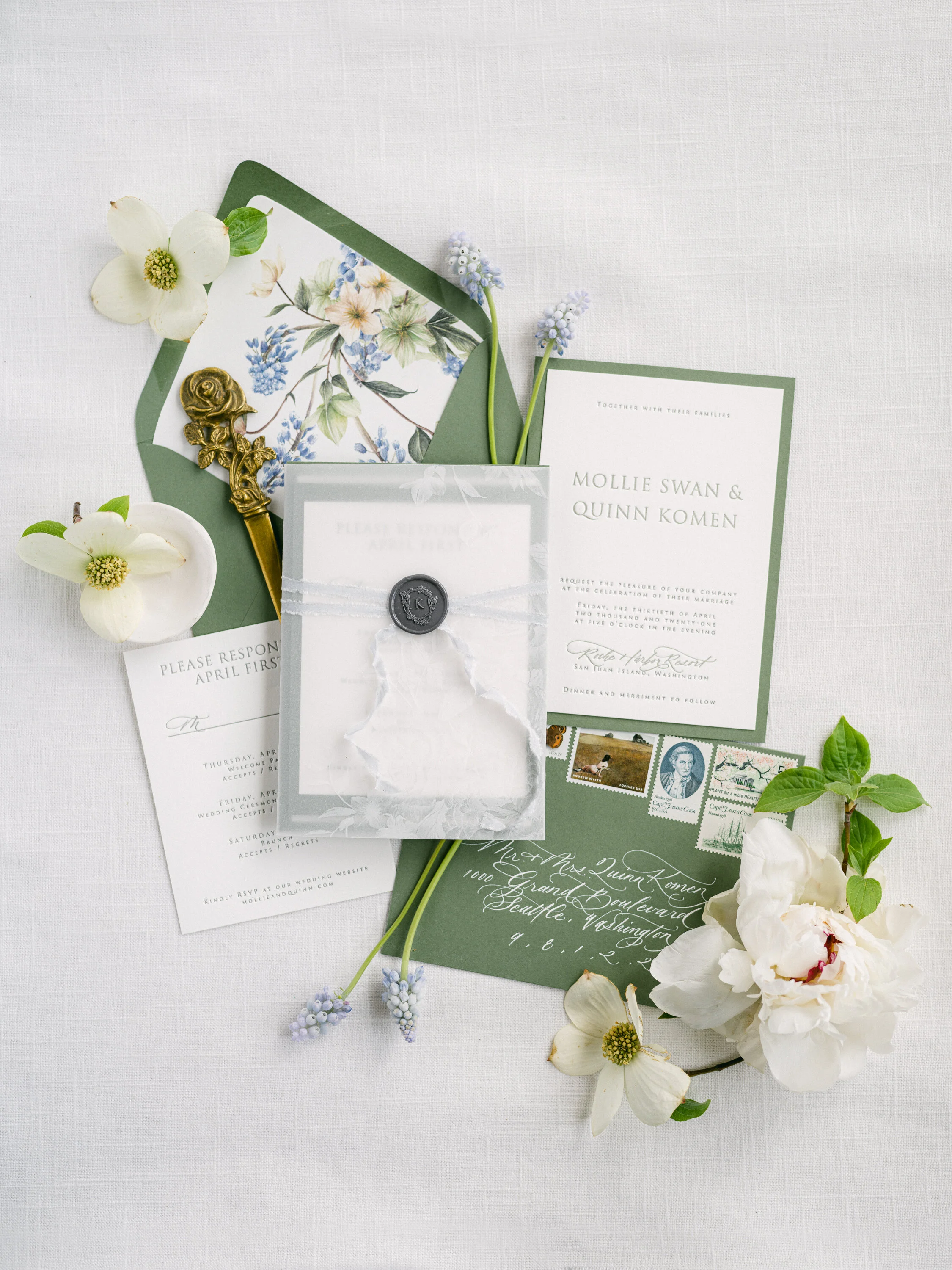Roche Harbor Custom Wedding Invitation and Day Of Stationery