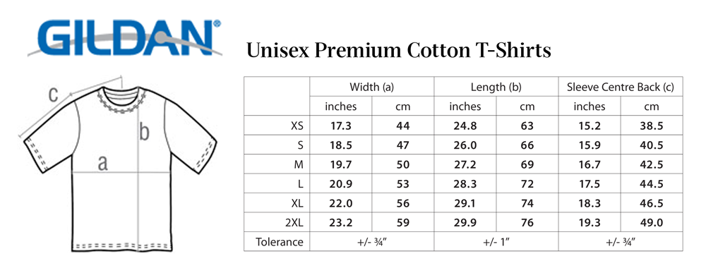 Gildan Unisex T Shirt Size Chart