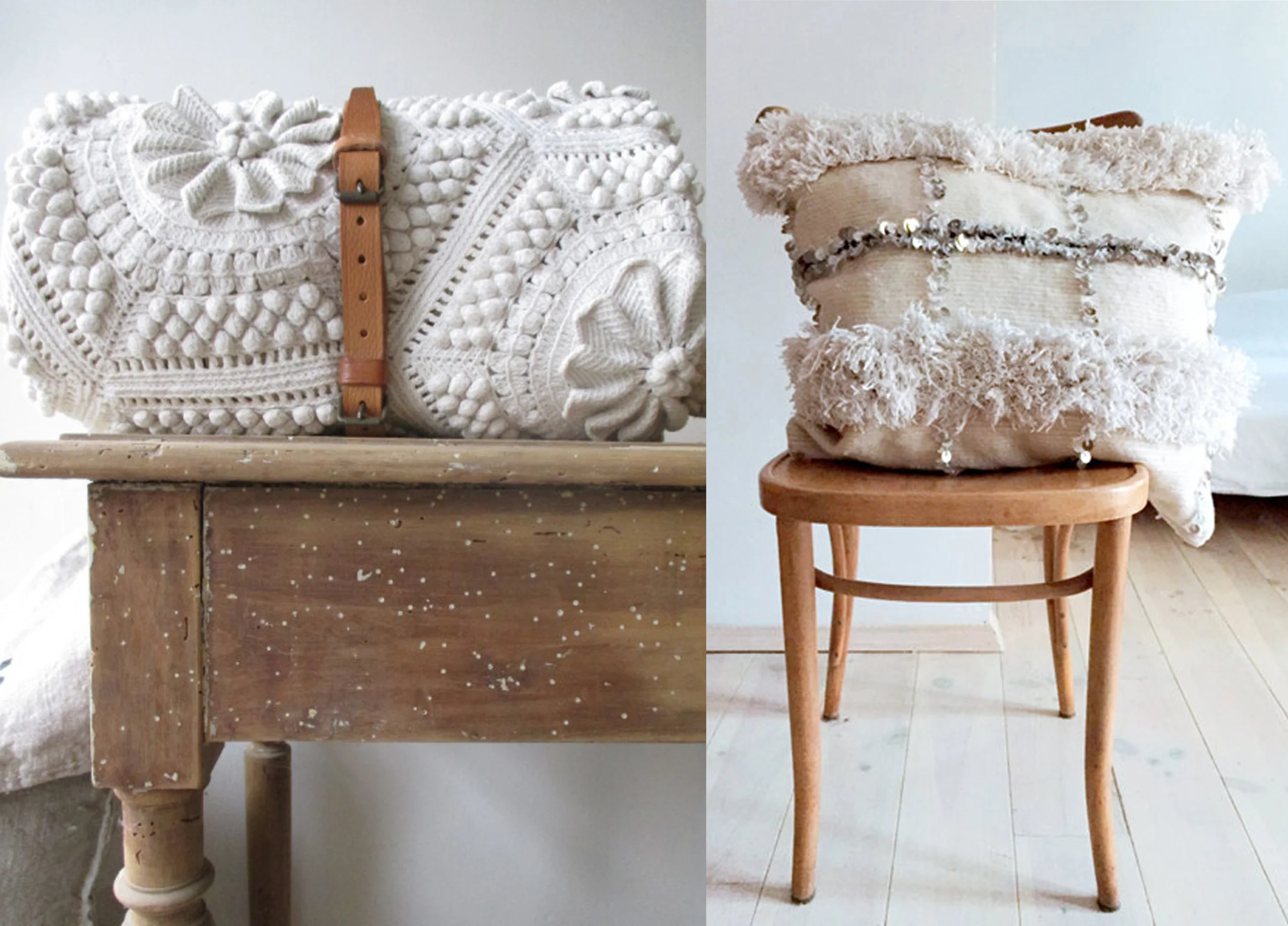 crochet blanket Coastal Cottage - vintage pillow La Casa Decoto