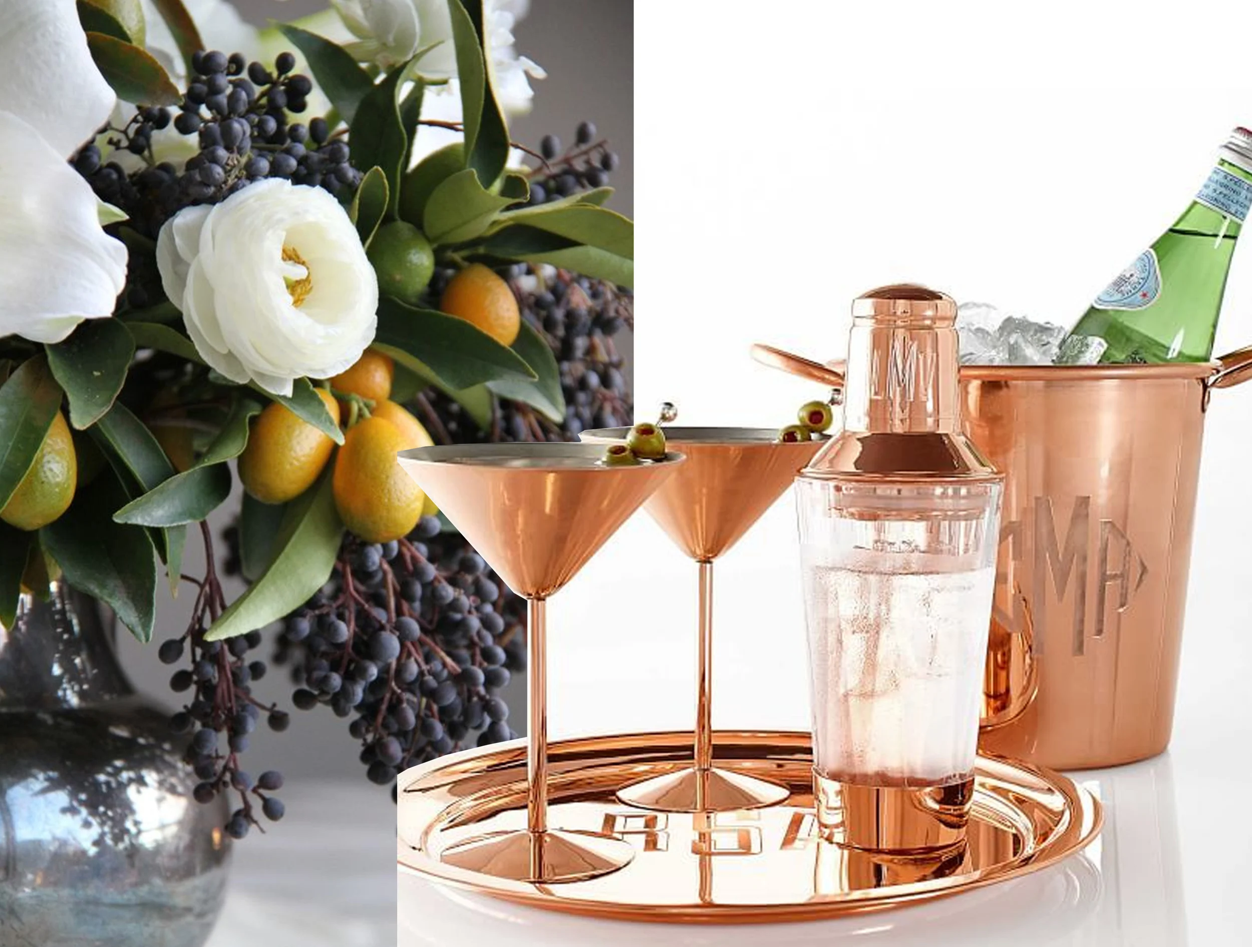 flowers via Ruffled - copper cocktail shaker Mark and Graham