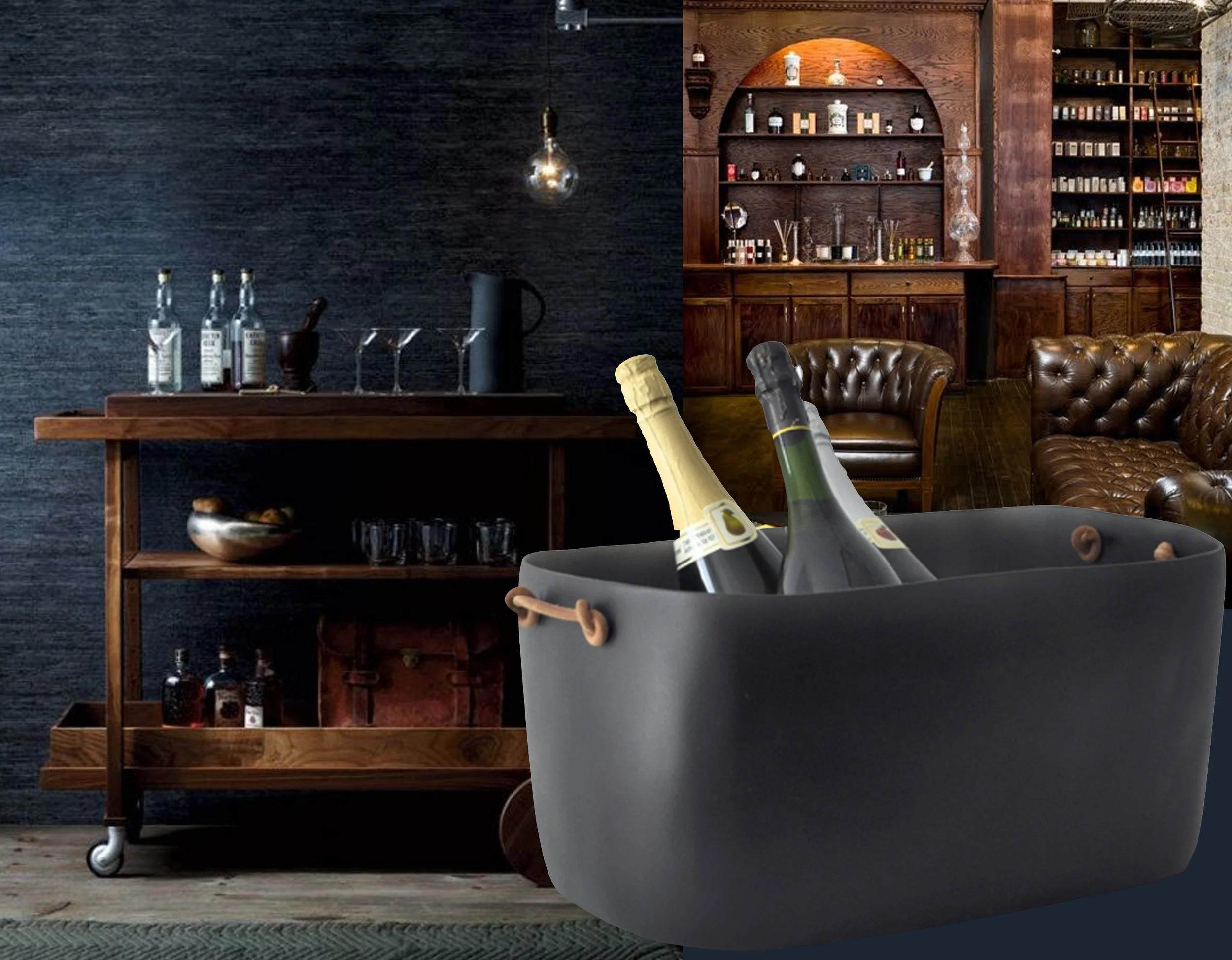 industrial bar cart via Remodelista - image bar via The Black Workshop - Tina Frey large bucket Dwell