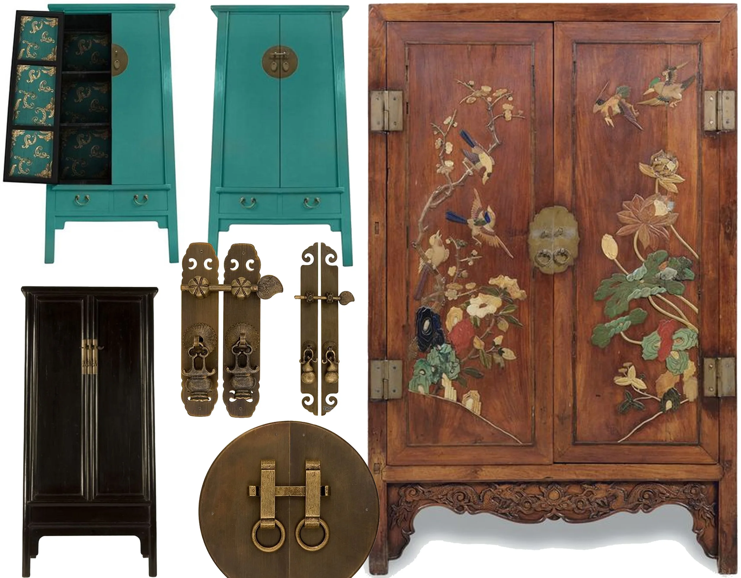teal blue Chinese cabinet HomeGirlLondon - Ming Style linen cabinet Humble House - embellished cabinet late Ming - early Qing dynasty Alain Truong - Chinese hardware on Nomadic Decorator