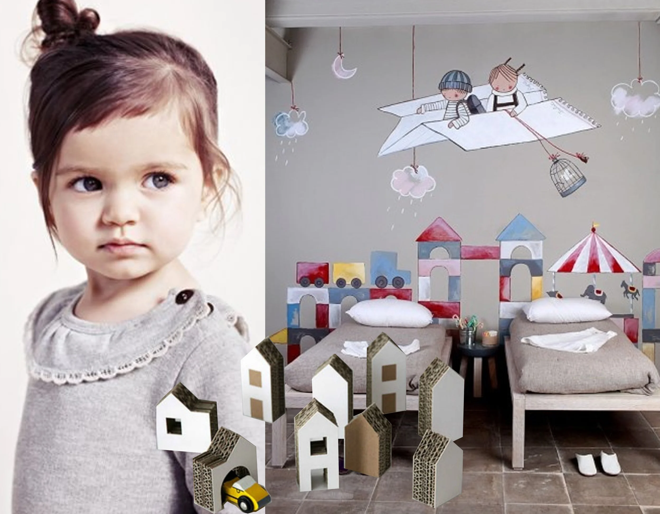 kidsfashion - mural Stencil Barcelona - cardboard houses on Pinterest