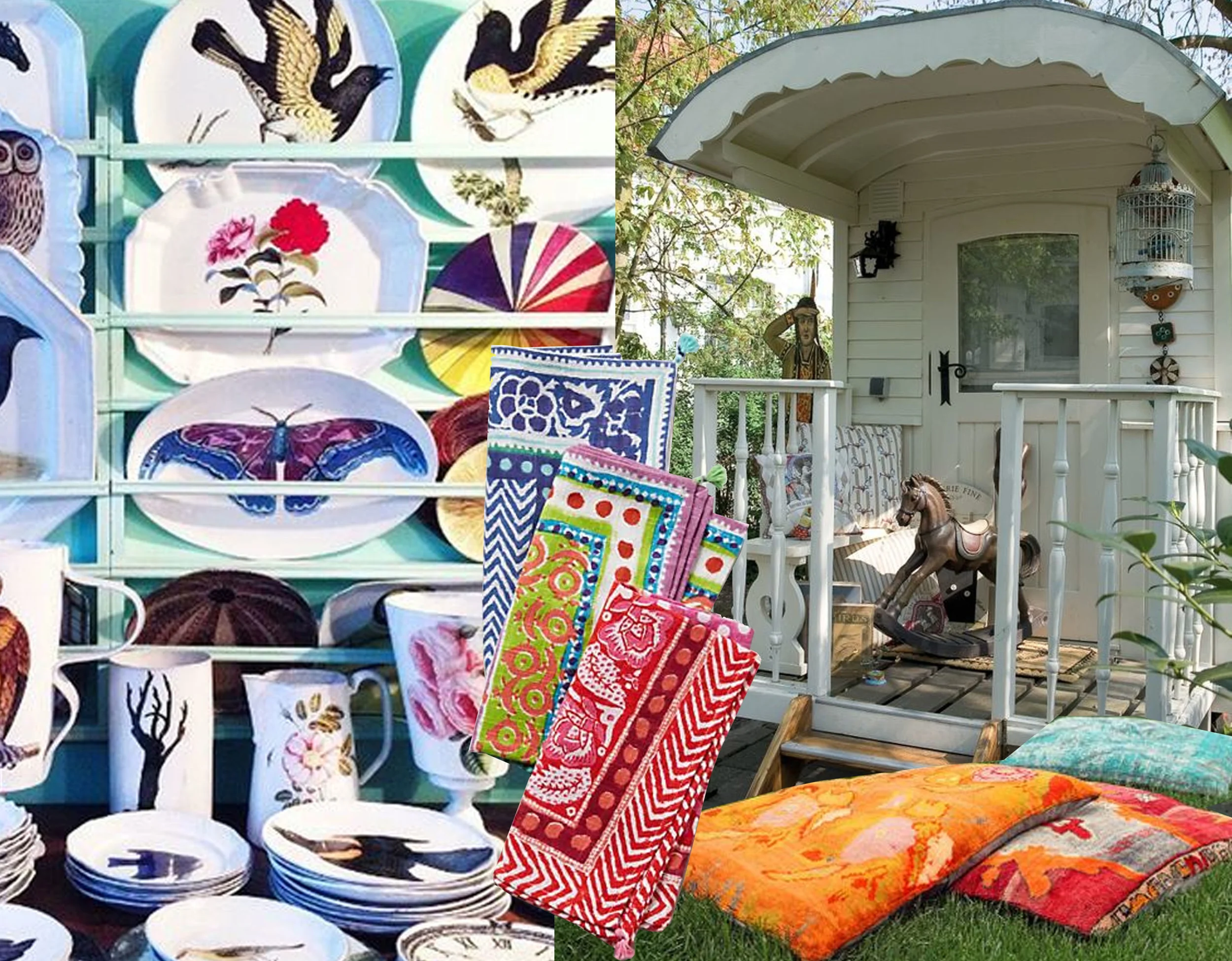 stier de Villate via DuJour - Caicos napkin Antropologie - Vardo wagon Beltima - floor cushion Istanbul Art Craft