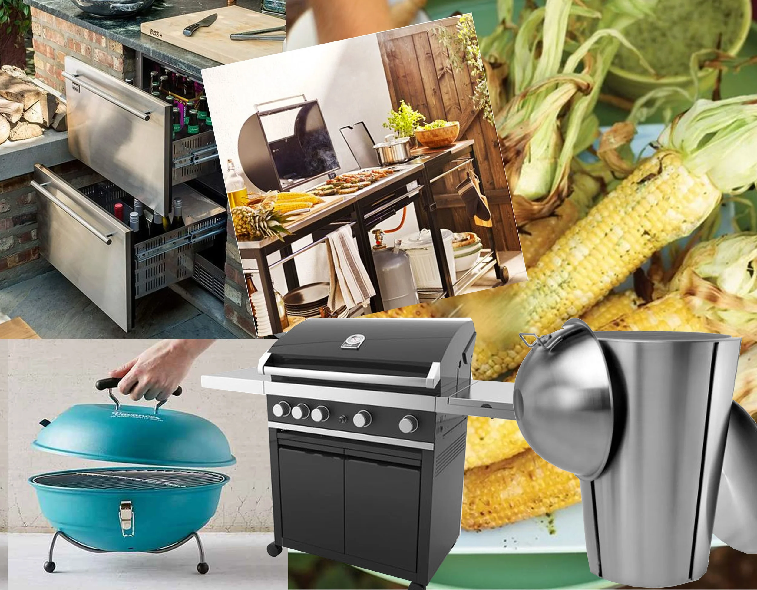 refrigerated drawers via Country Living - grill IKEA - Vacences portable barbecue Urban Outfitters - gas grill on Ambiente Direct - Eva Solo gasgrill on Ambiente Direct - grilled corn Martha Steward