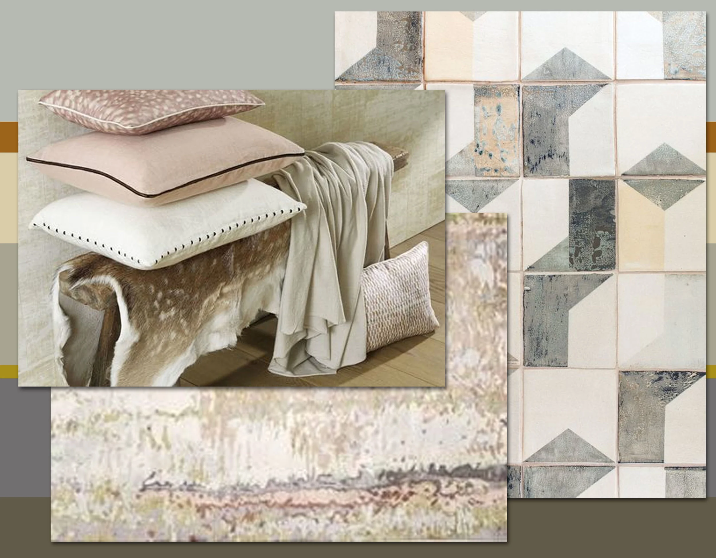 After Lowry ceramic tiles Smink Things - Tidal rug The Rugcompany - collection of cushions Elitis