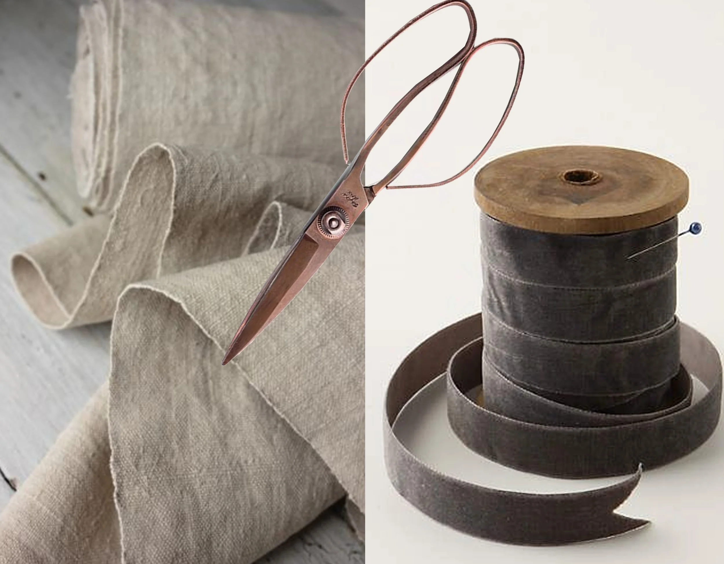 vintage washed linen Ebay - velvet ribbon - scissors Kaufmann Mercantile