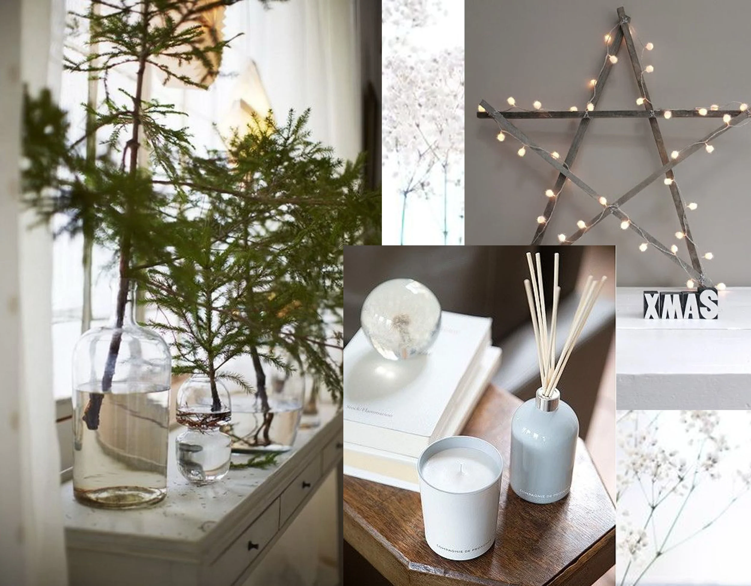 some green branches via Un Due Tre - star via Apartment Diet - Compagnie de Provence candle via A La Maison
