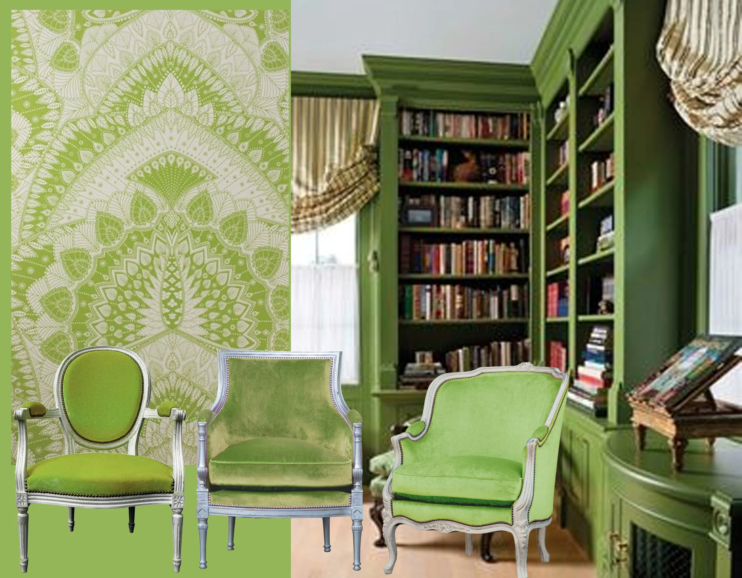 armchairs Gilles Nouailhac - wallpaper Azari Osborne & Little - classical interior via Pinterest