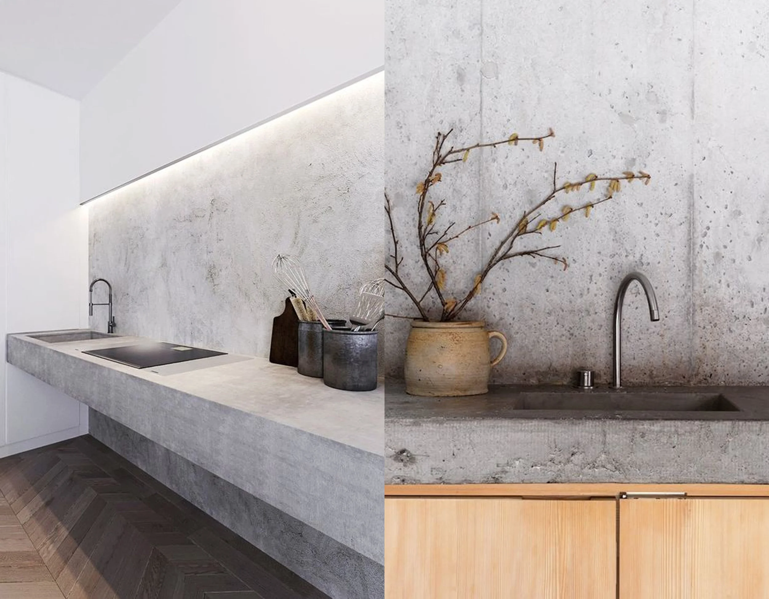 concrete kitchen via Bloglovin ' - concrete minimalist cabinet via Elle Decoration