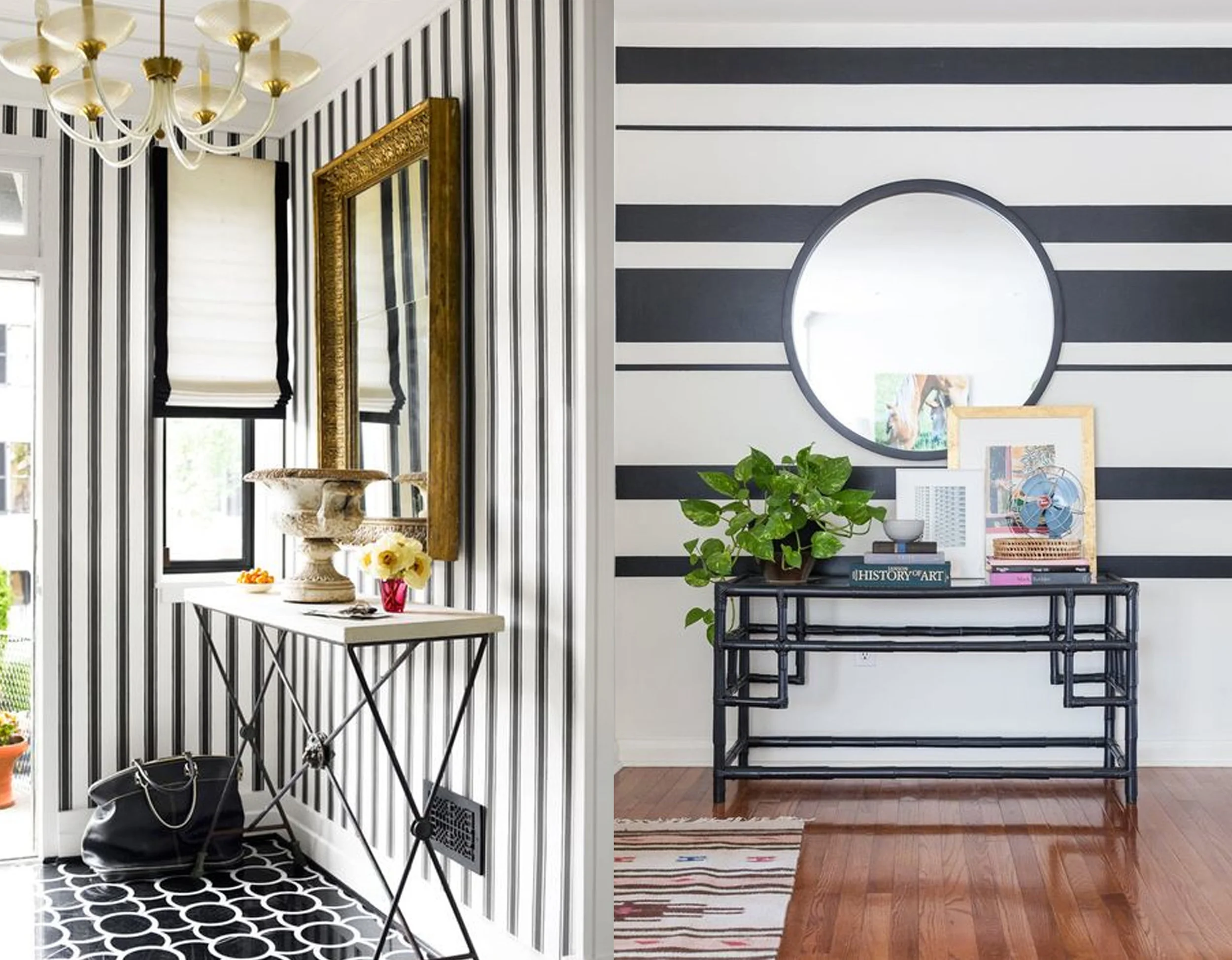 vertical stripes via House Beautiful - horizontal lines via Apartment Therapy