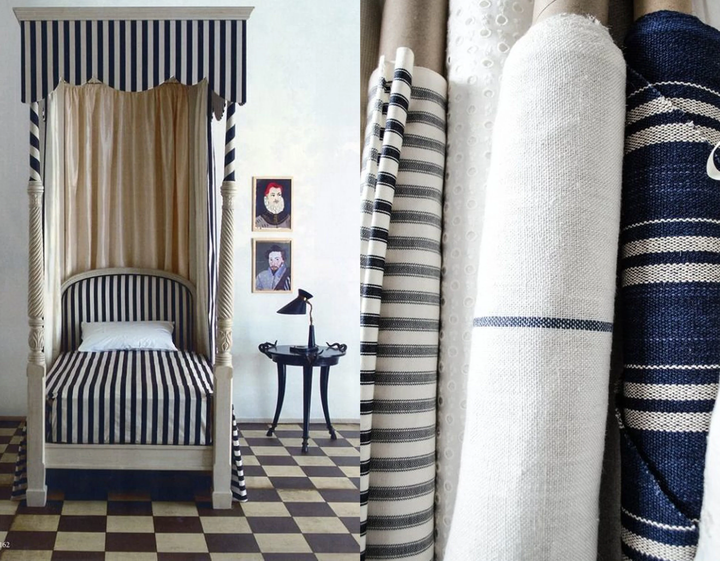 bedroom via Pinterest - image fabrics via Komedal Road