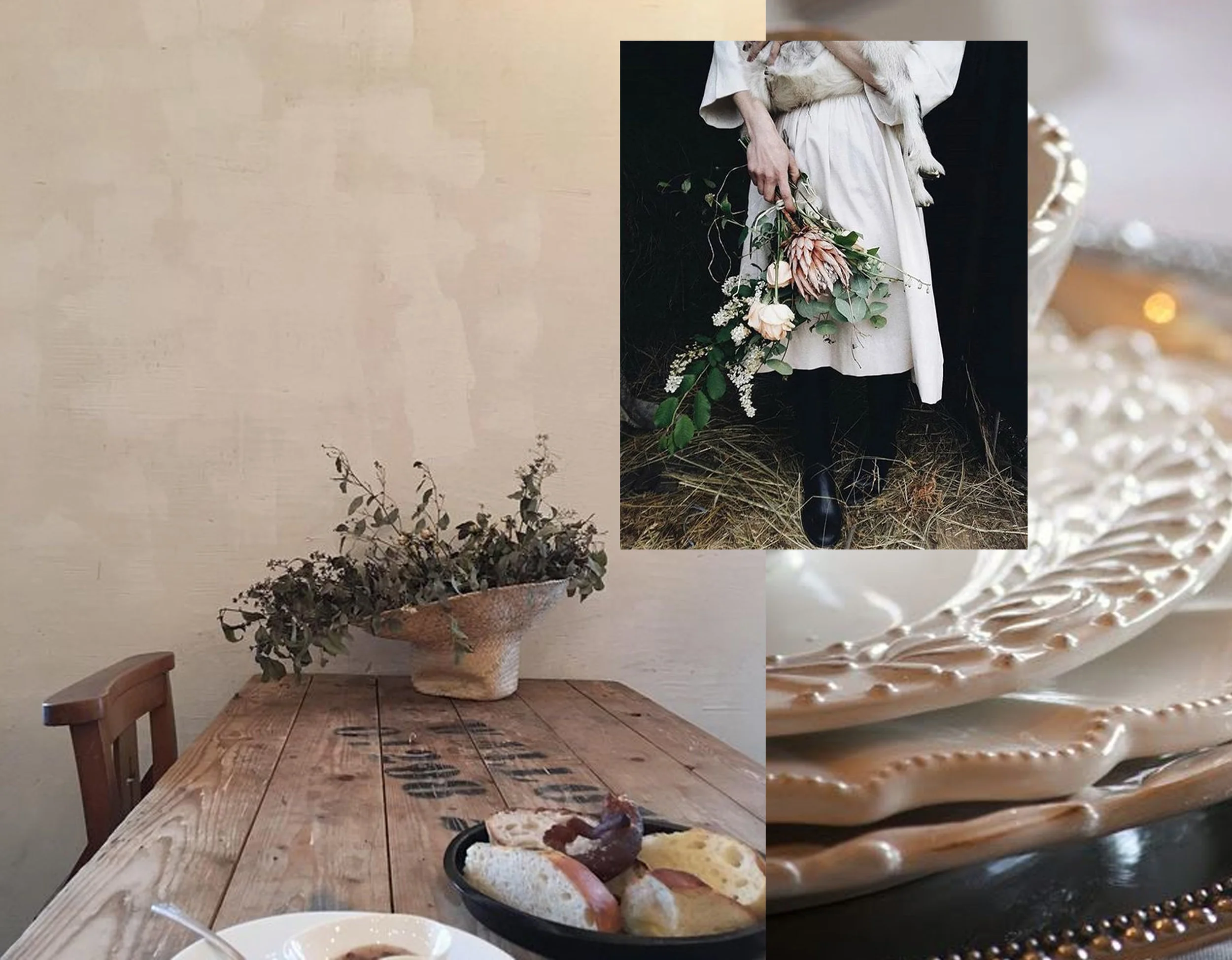 rustic table via ap-paper instagram - white plates via Stone Gable - country girl via ol_step on Instagram
