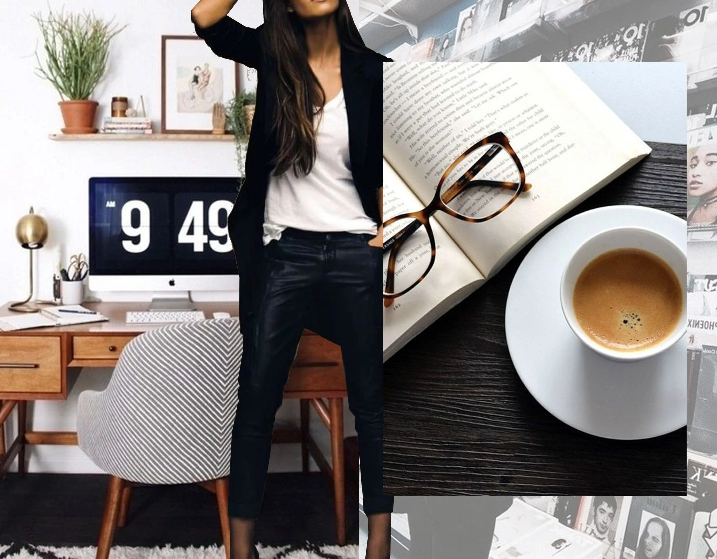 home desk via Instagram - fashion image via Redefine Style - Nespresso coffee