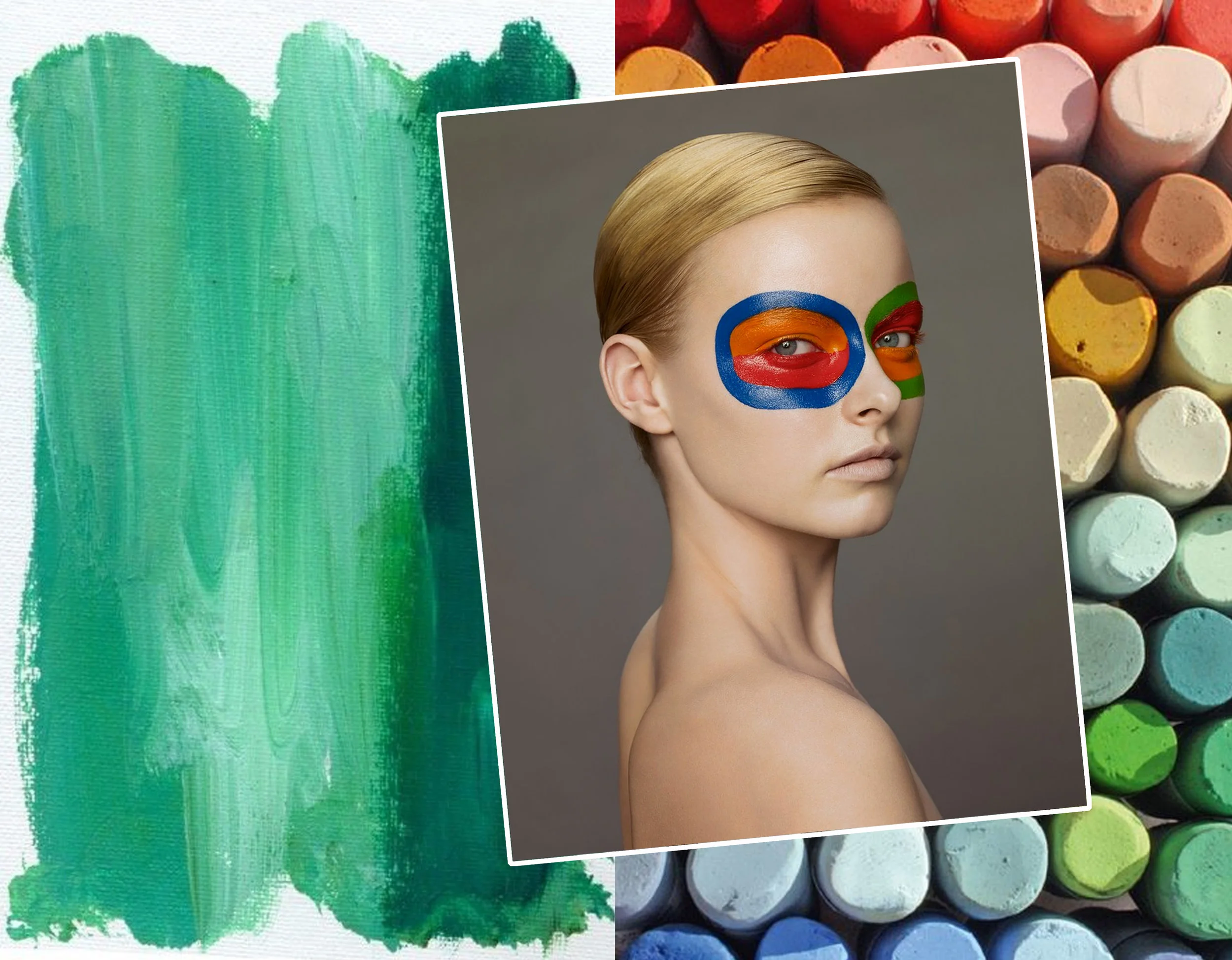 artwork via Pinterest - pastels via Artists & Illustrators - picture of woman by Erwin Olaf - make up Topolino for Vogue NL via B&A