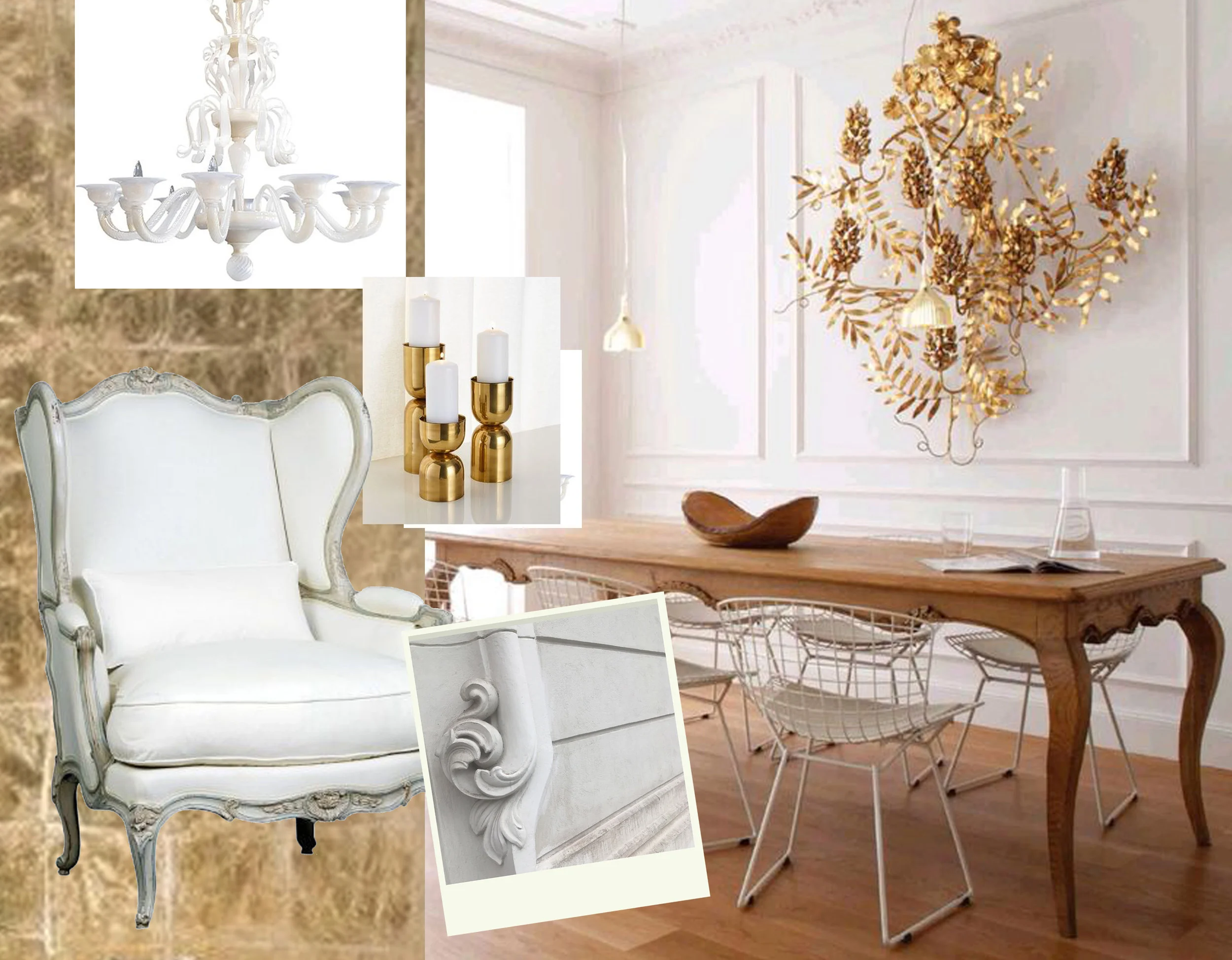 Murano Chandelier 1stdibs - candle sticks Horchow - Louis XV wingchair Massant - interior design Mikel Irastorza