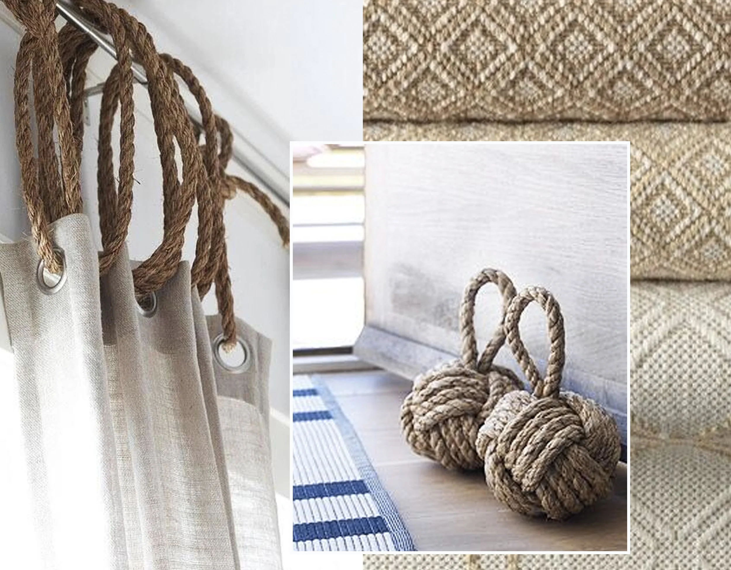 curtain idea and door stopper via Rough Luxe Lifestyle - rugs via It's a Colorful Life