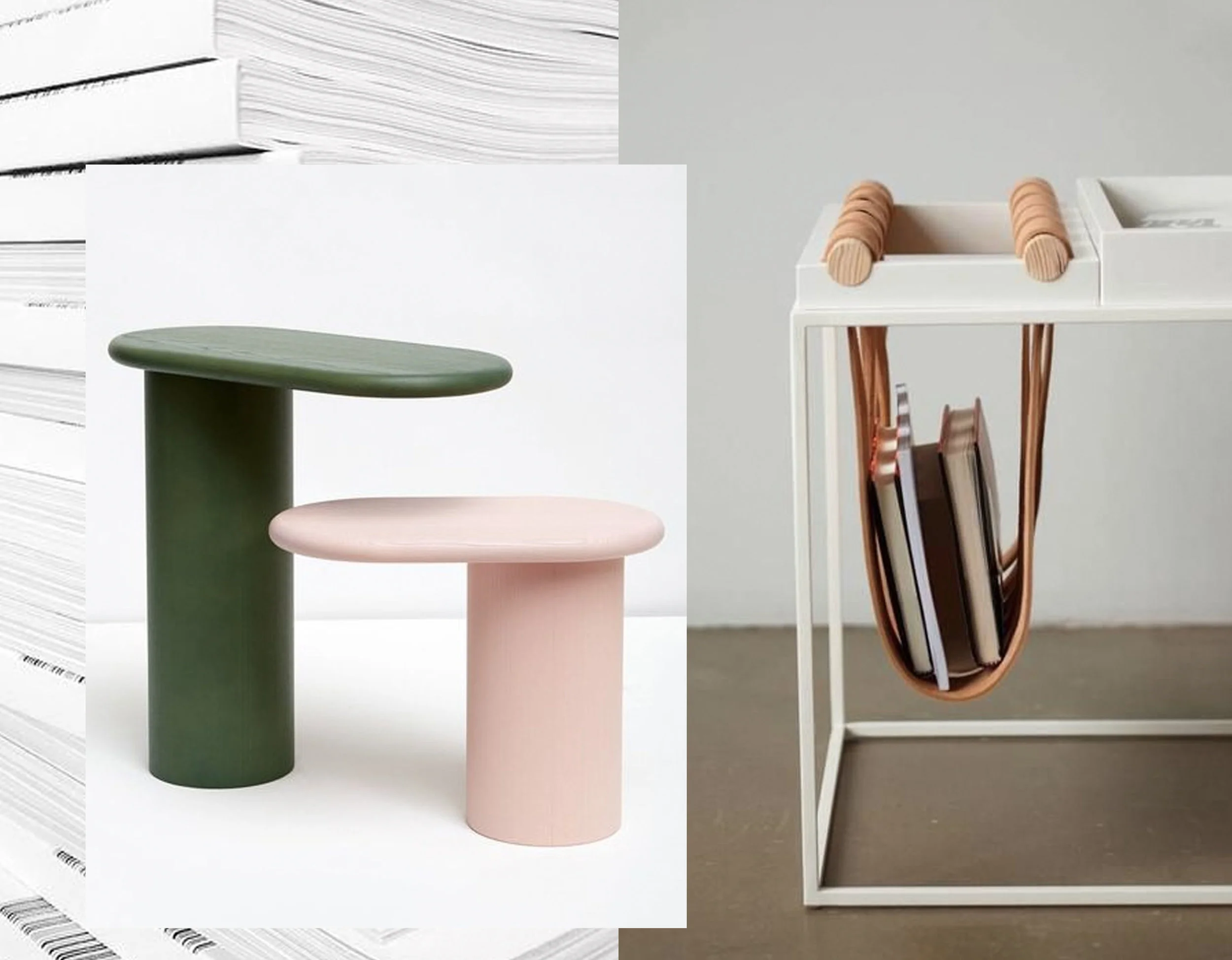 pile of magazines via Instagram - Cantilever side tables Monologue - small table via Dezignsavvy