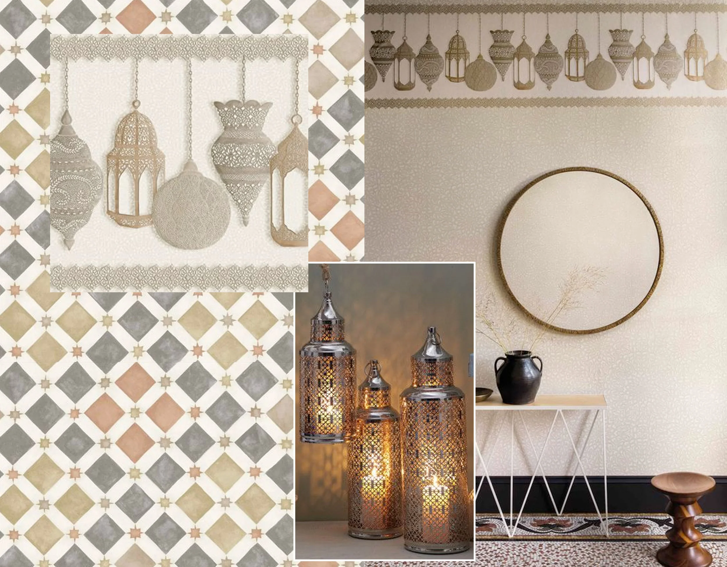 frieze Fez Cole & Son - wallpaper Zellige Cole & Son - lanterns BurkeDecor