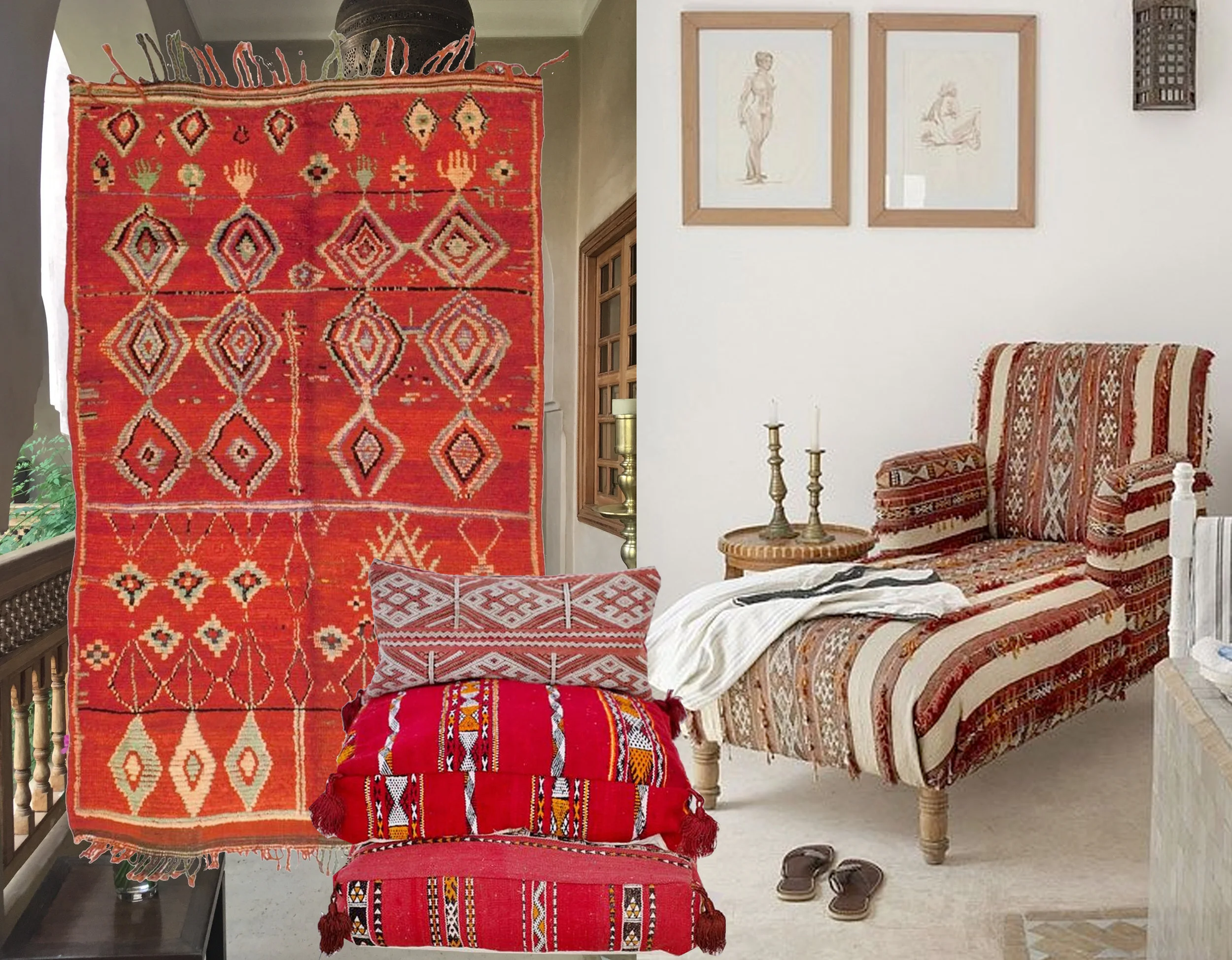 picture in the back La Villa Nomade - vintage Moroccan rug Woven - floor pillows Maison Marrakech - daybed via Fromosa Casa