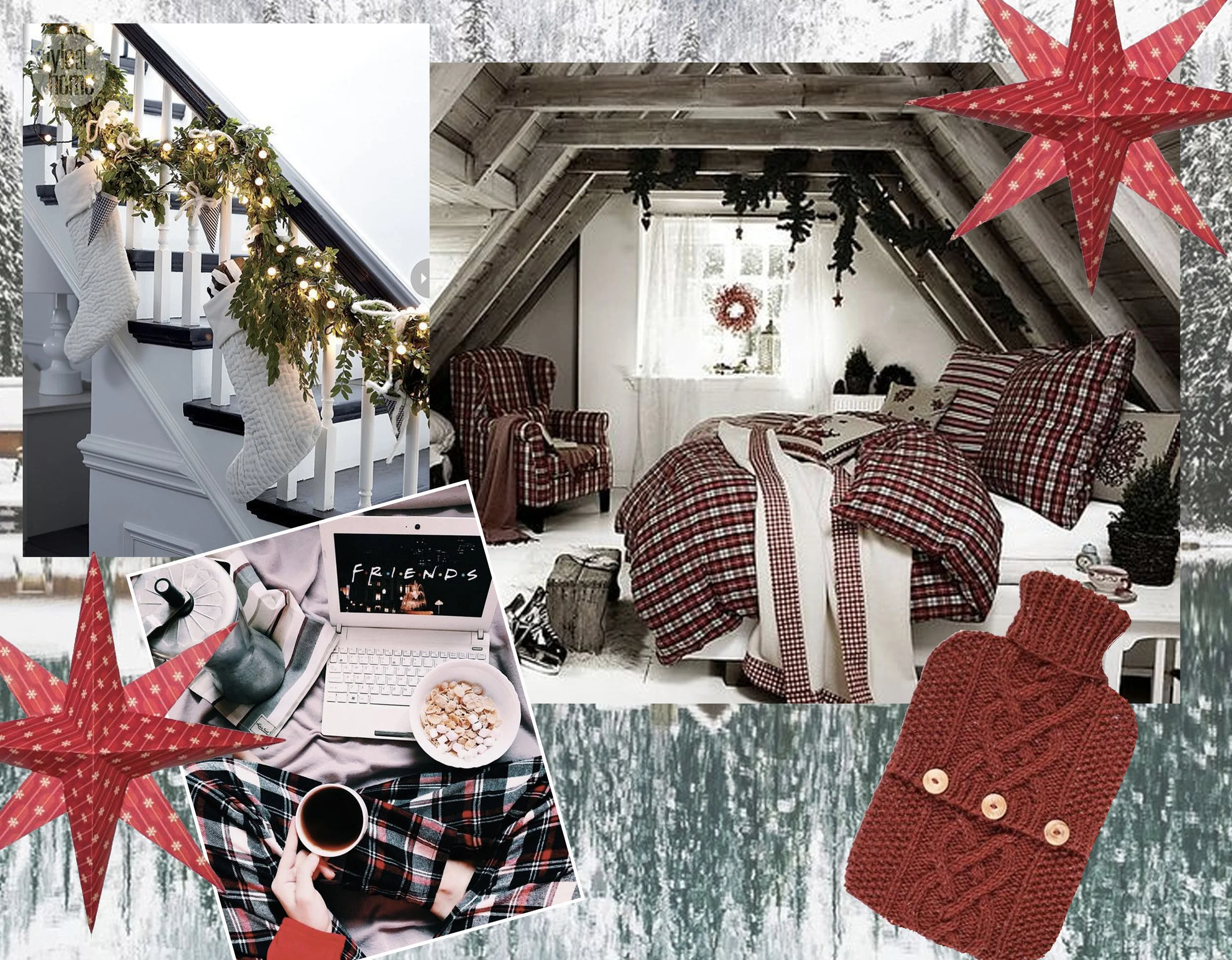 staircase Fairy Lights - bedroom in attic via Decoist - origami stars Happy Happy Nester - knitted cover for warm water bottle ACS Handknits