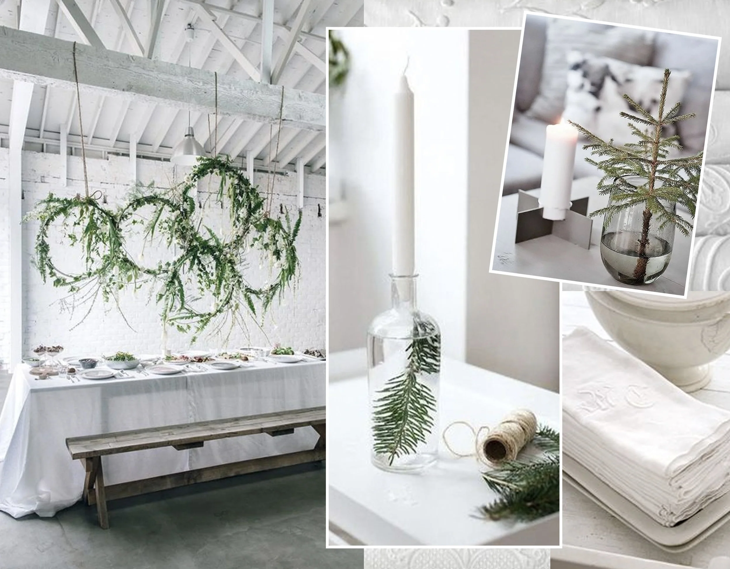 image table via Delish - candle with bottle via mini Christmas tree via Metro Mode