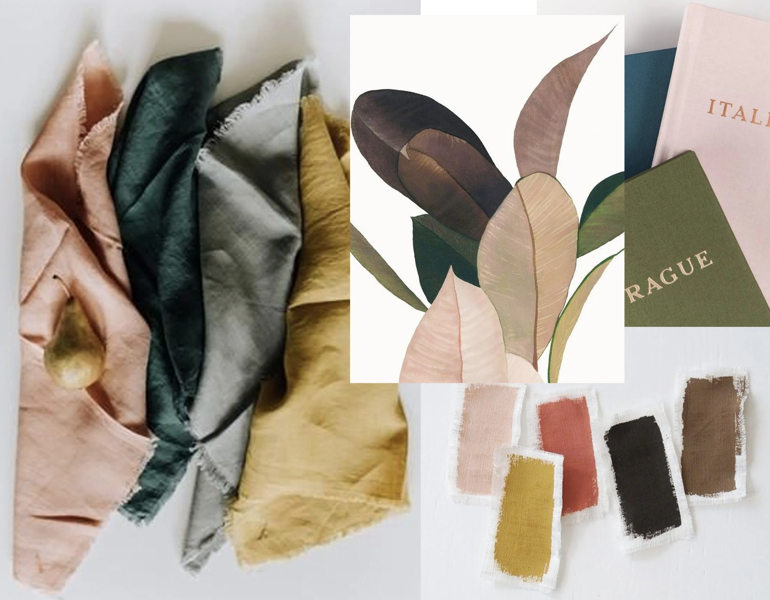 fabric samples Pocket Full of Dreams - Plan via Pinterest - paint swatches via My Attic - photo album Artifact Uprising