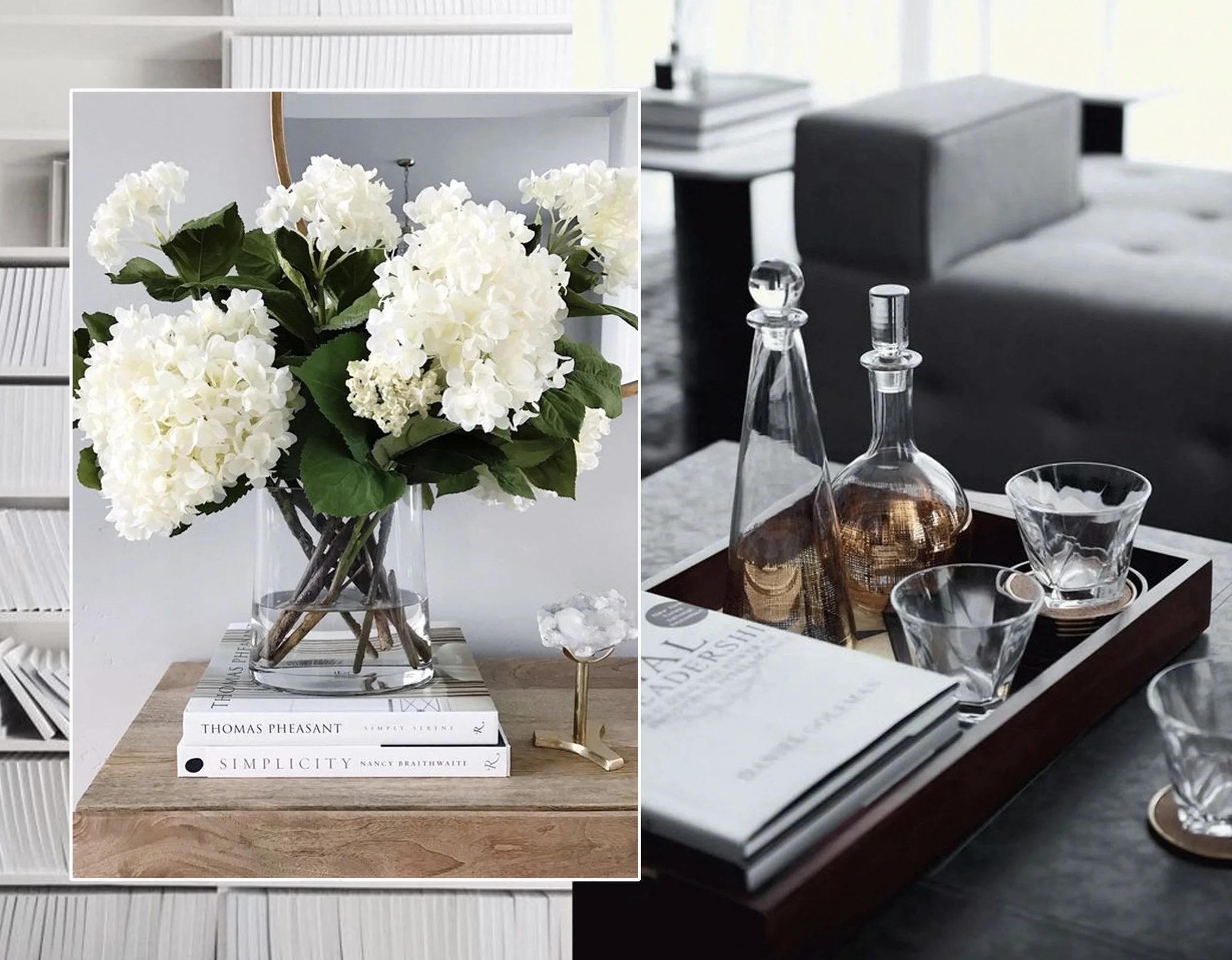decorating with flowers via Maison de Cinq - decorating with carafes via Hoate