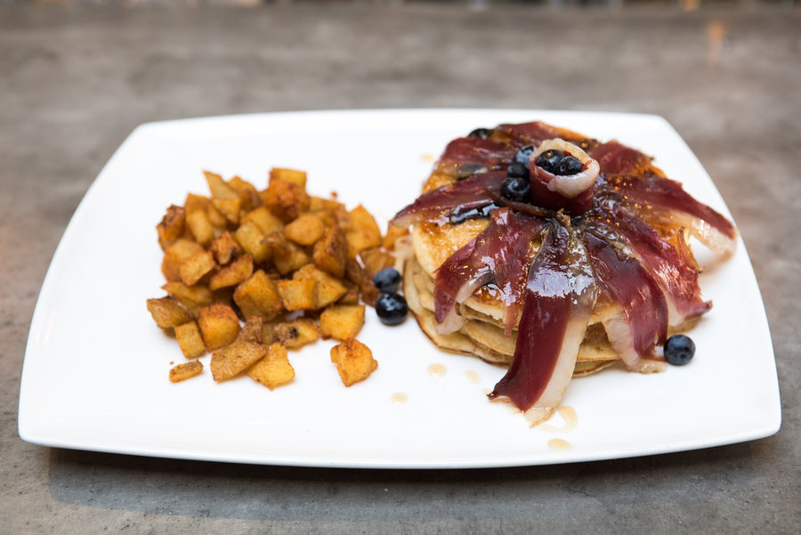 Blueberry Pancakes with Duck
