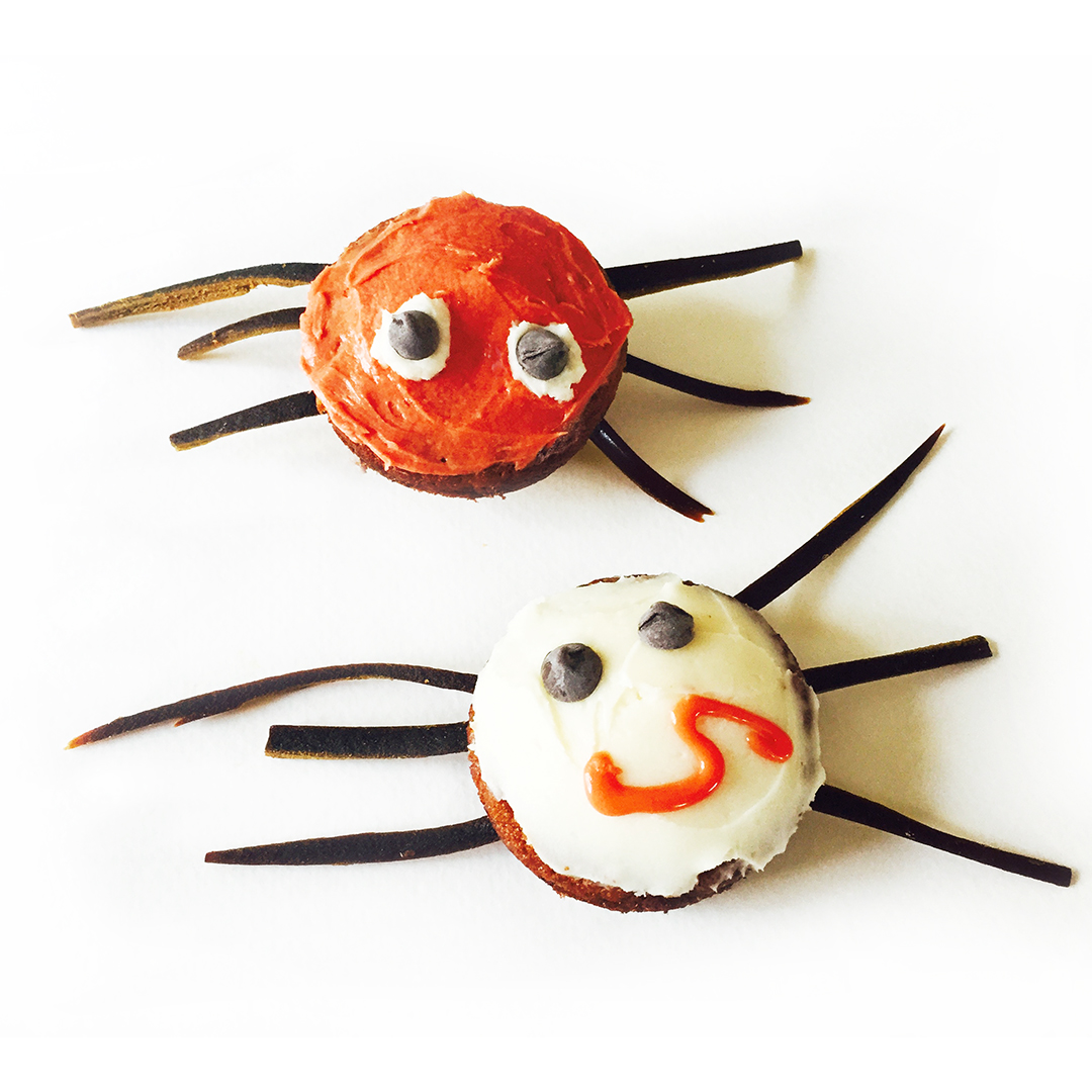  Can spiders be cute? There’s nothing to be afraid of with naturally colored orange frosting. 