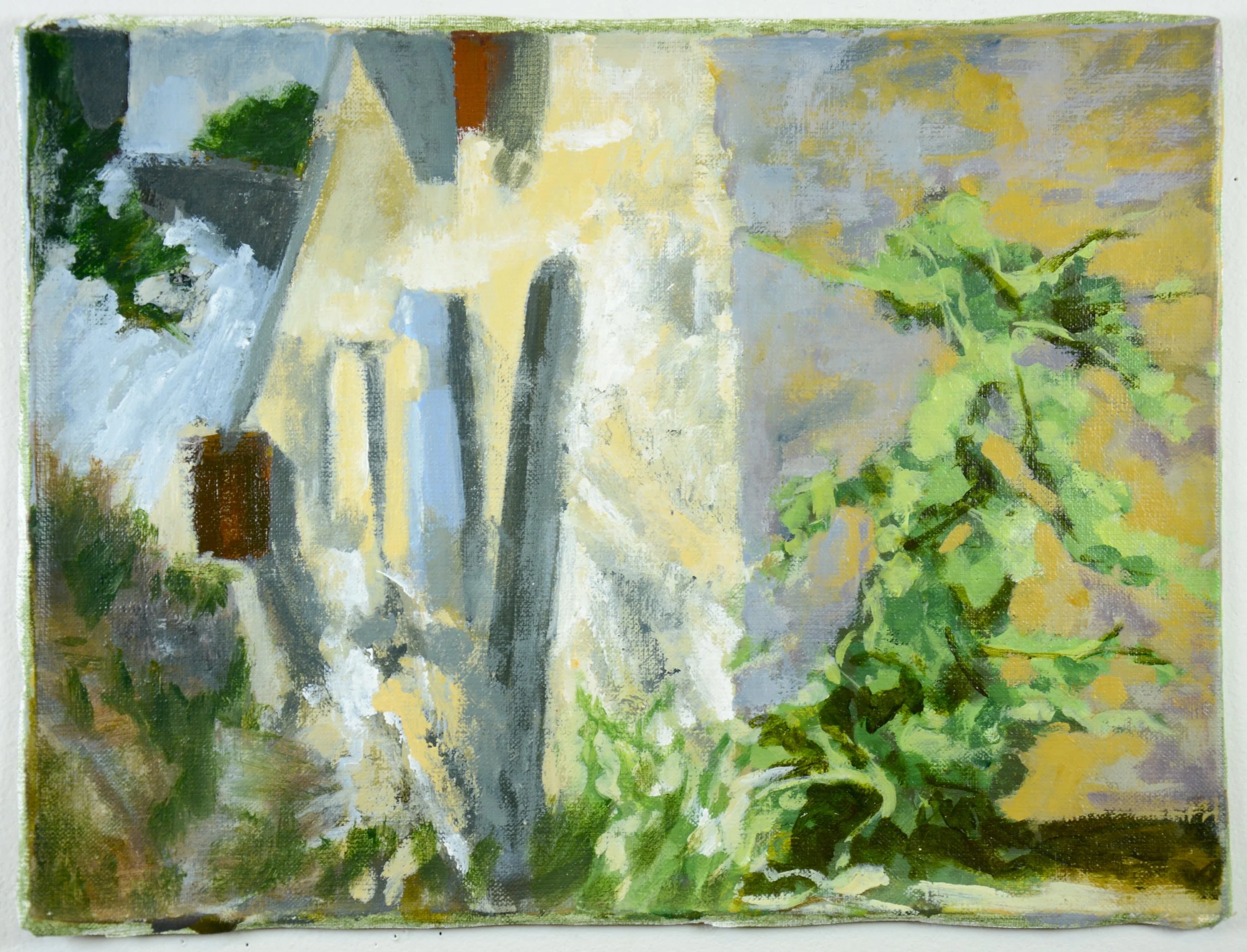 For Sale 32 le Bourg with Grapevine acrylic on linen 29cm x 39cm 2022