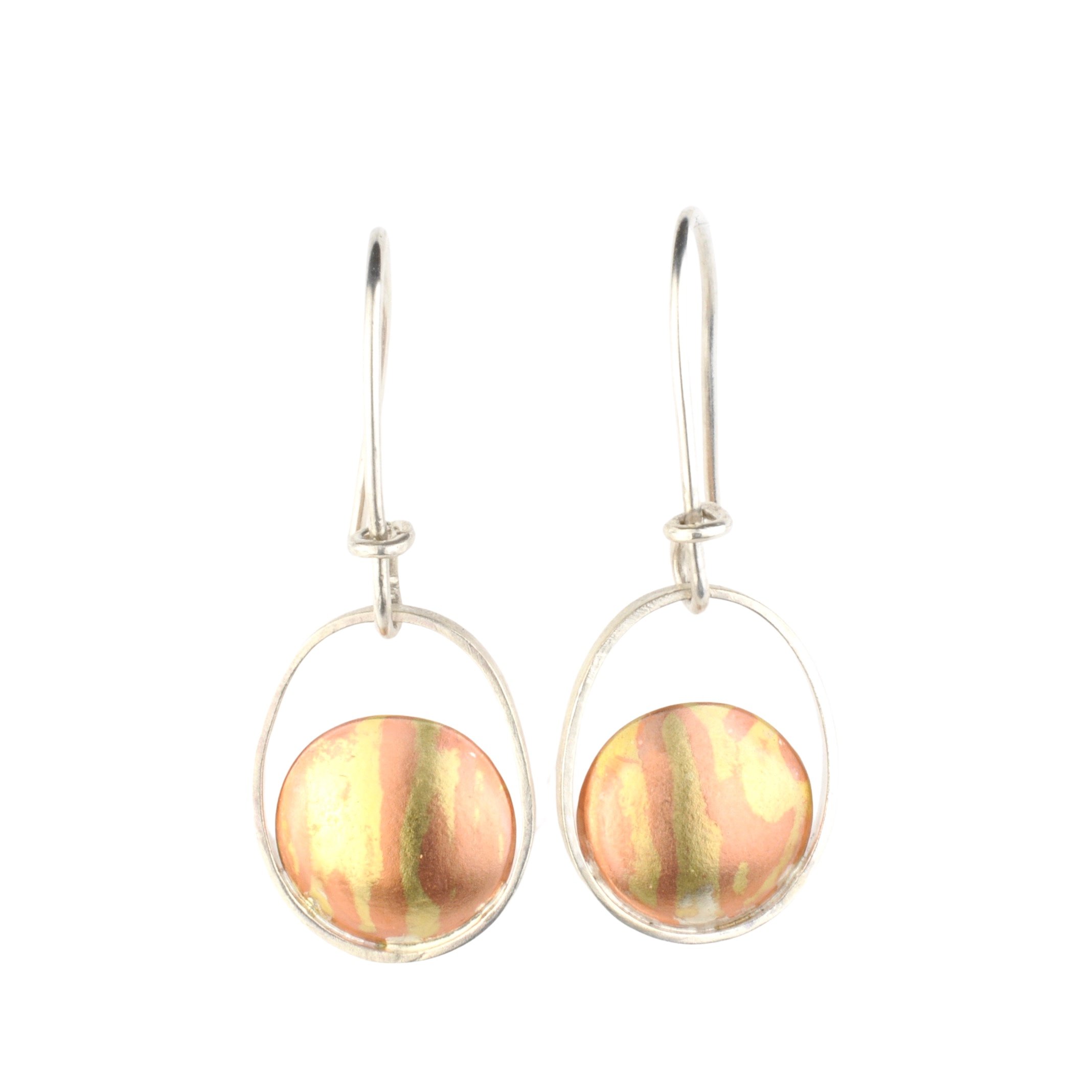Mokume Disc Dangle Earrings