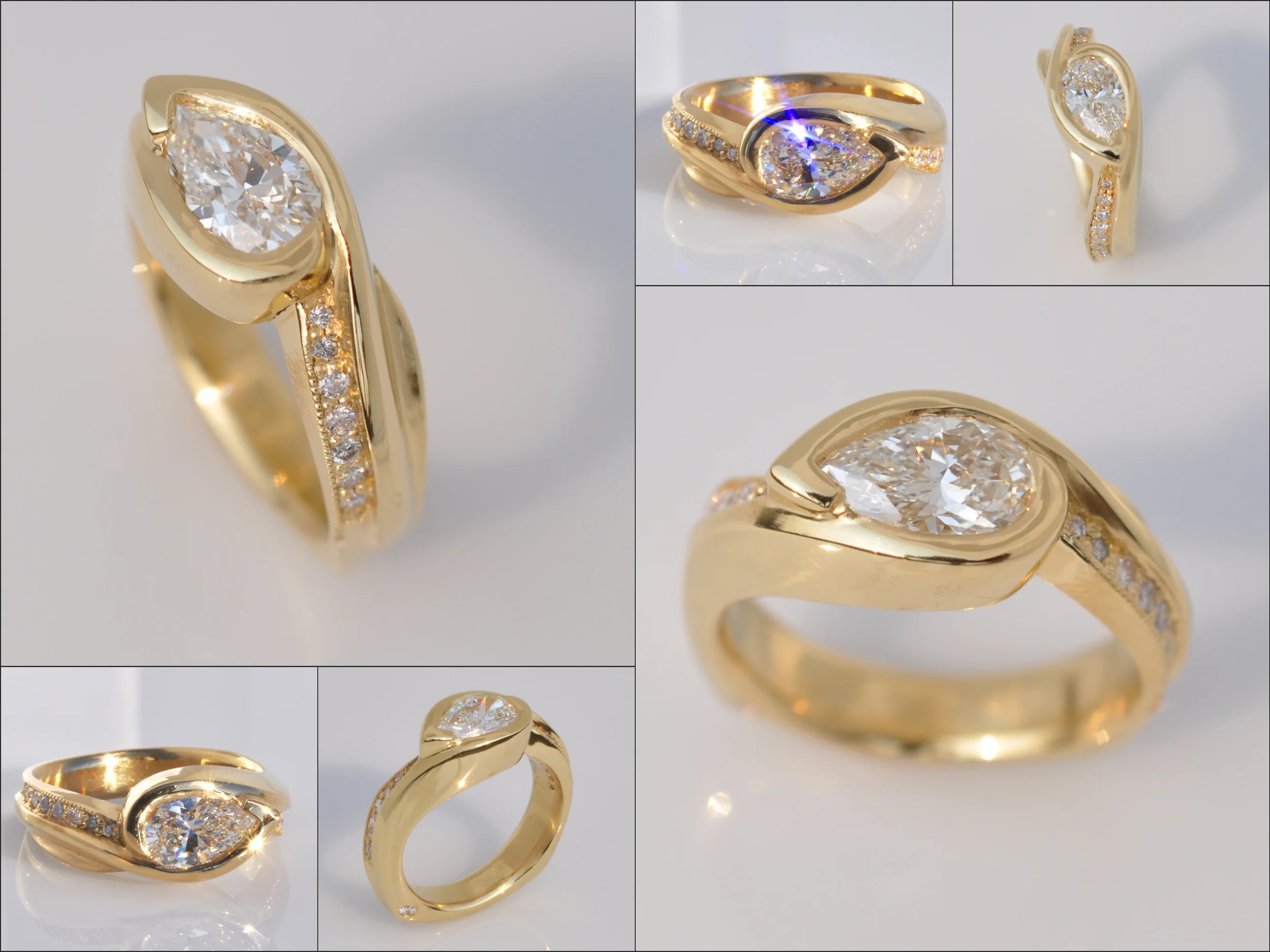 22k gold Waylon Rhoads Original featuring a 1.01 carat pear shape diamond and .18 cttw diamond melee.