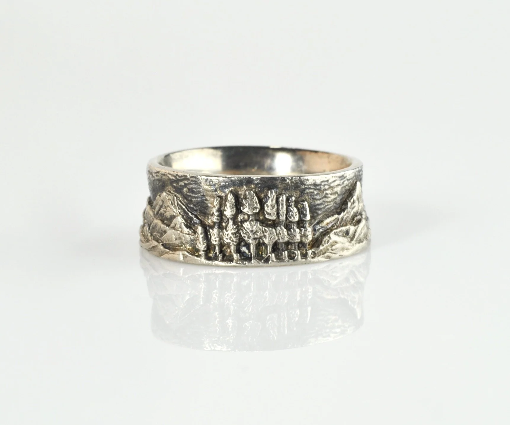 Waylon Rhoads Original Sterling Silver Mountain Landscape Ring with Trees
