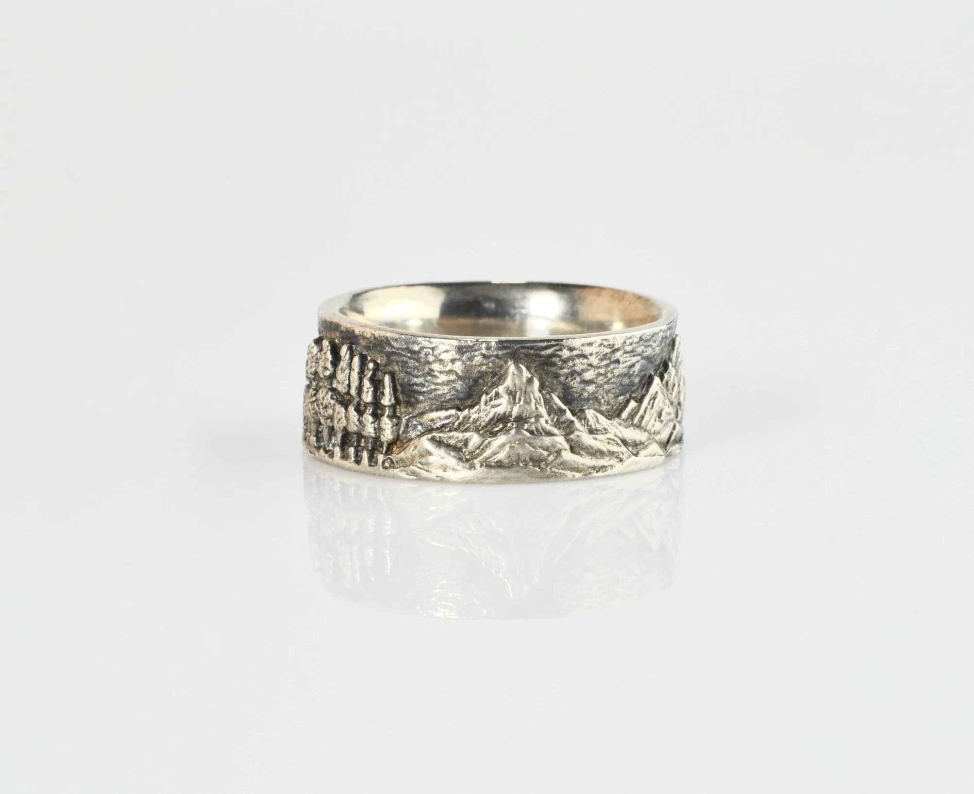 Waylon Rhoads Original Sterling Silver Mountain Landscape Ring with Trees