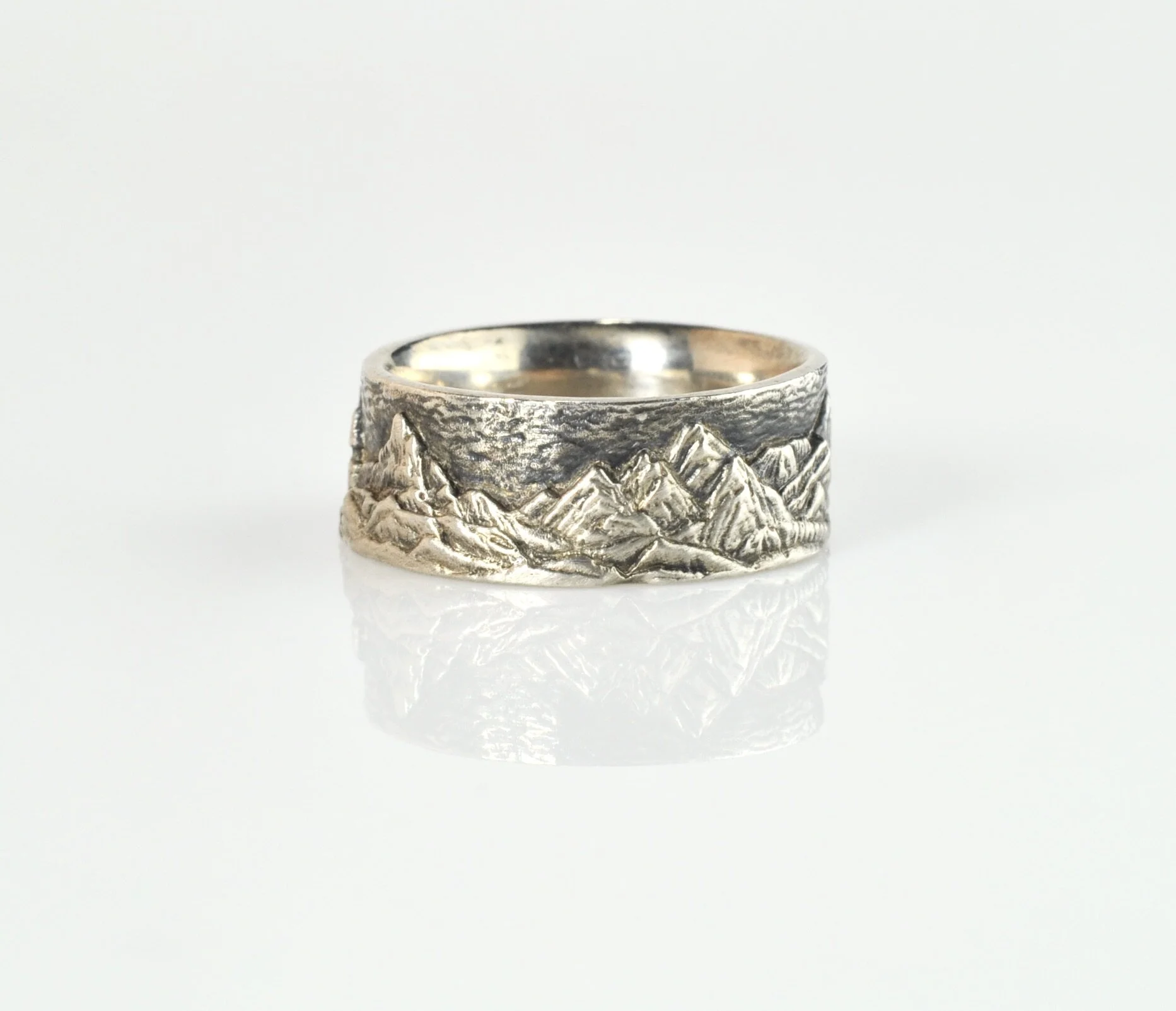Waylon Rhoads Original Sterling Silver Mountain Landscape Ring with Trees