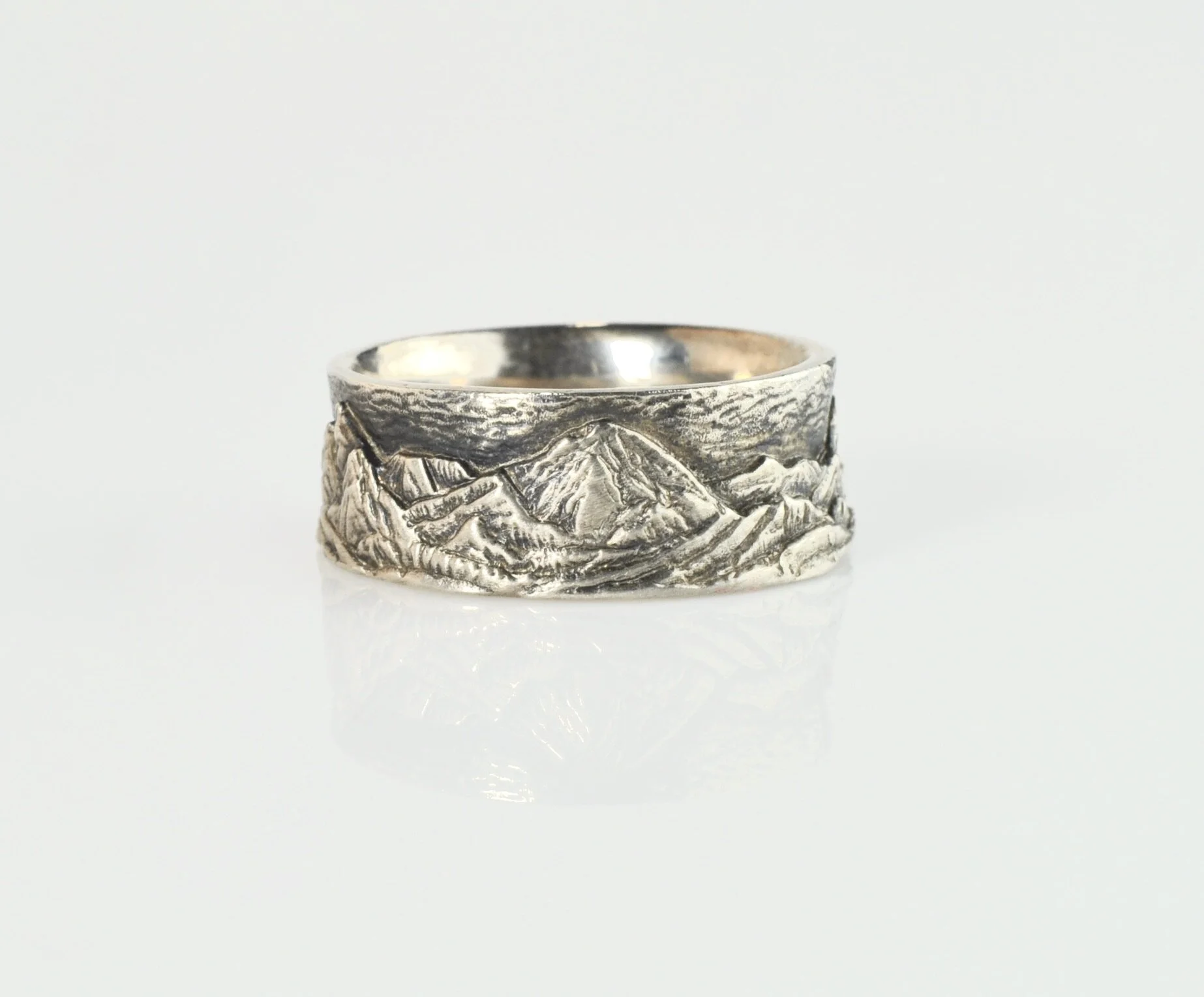 Waylon Rhoads Original Sterling Silver Mountain Landscape Ring with Trees