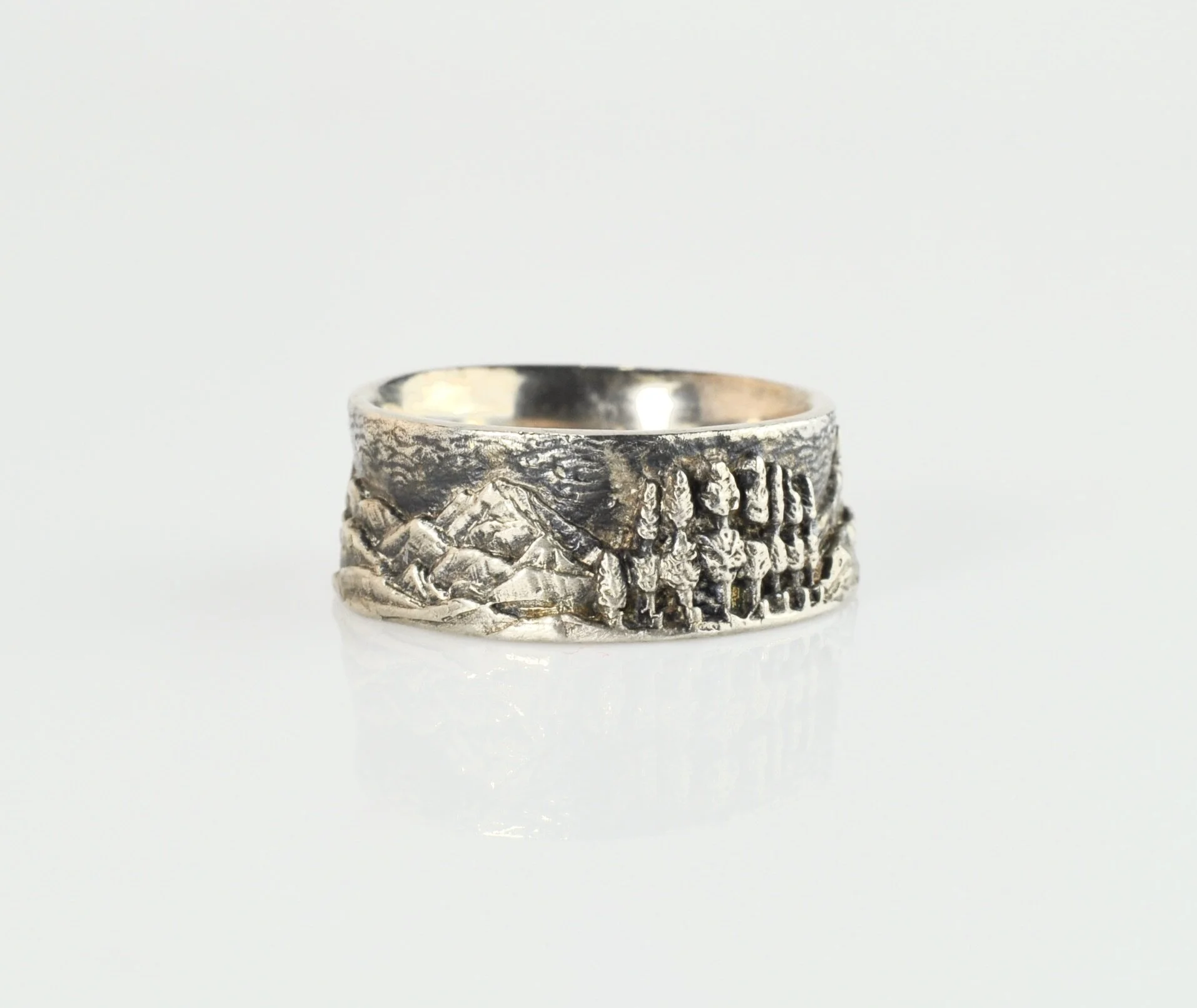 Waylon Rhoads Original Sterling Silver Mountain Landscape Ring with Trees