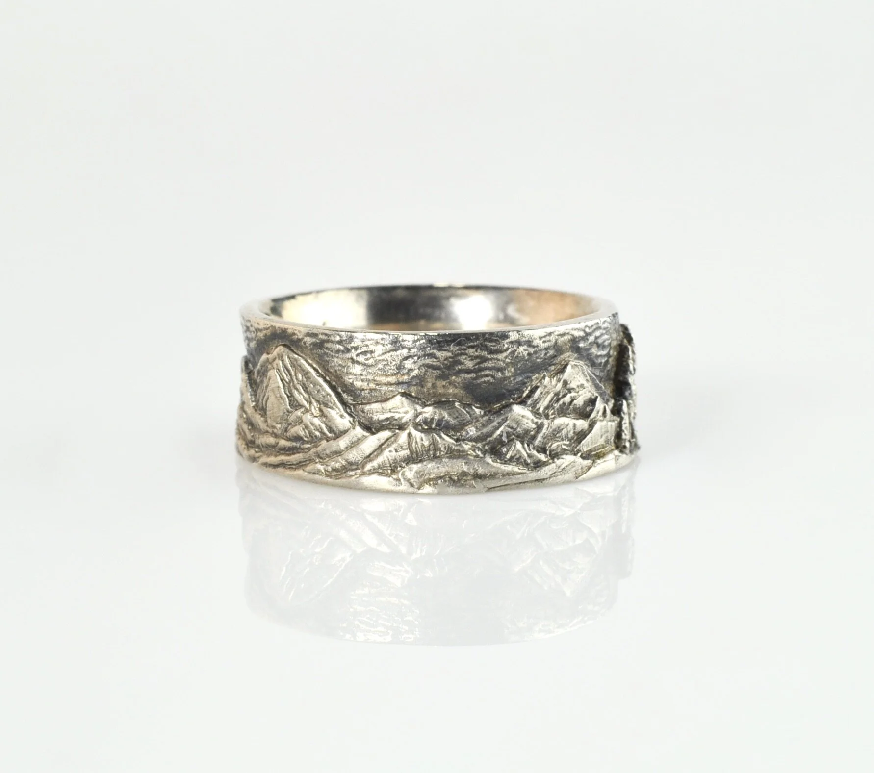 Waylon Rhoads Original Sterling Silver Mountain Landscape Ring with Trees