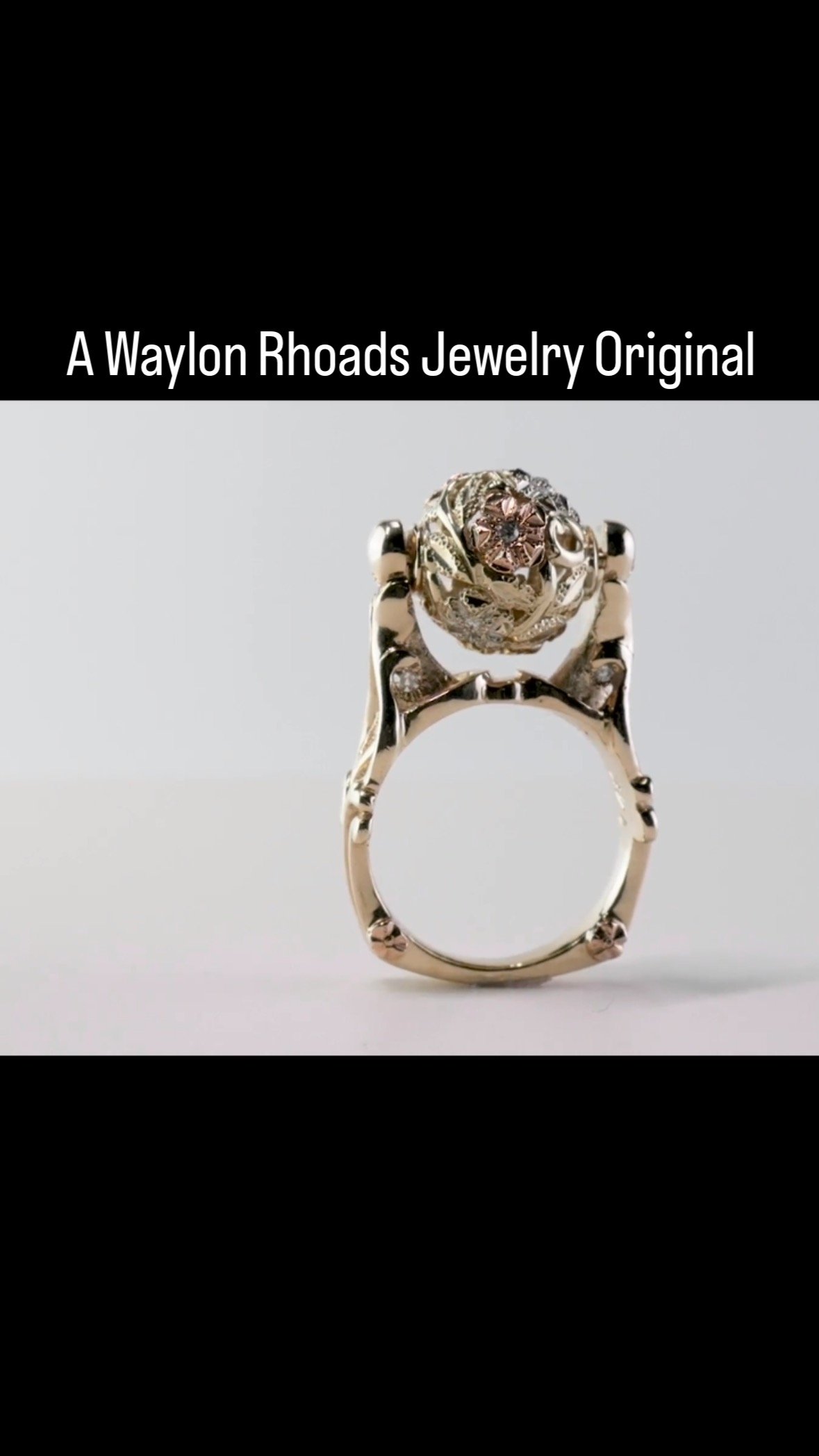 2020 was a most unforgettable year for everyone on the planet. I was fortunate enough to have the time, space, and health to continue making luxurious, one-of-a-kind jewelry for people. This two tone yellow and rose gold ring was designed to complime