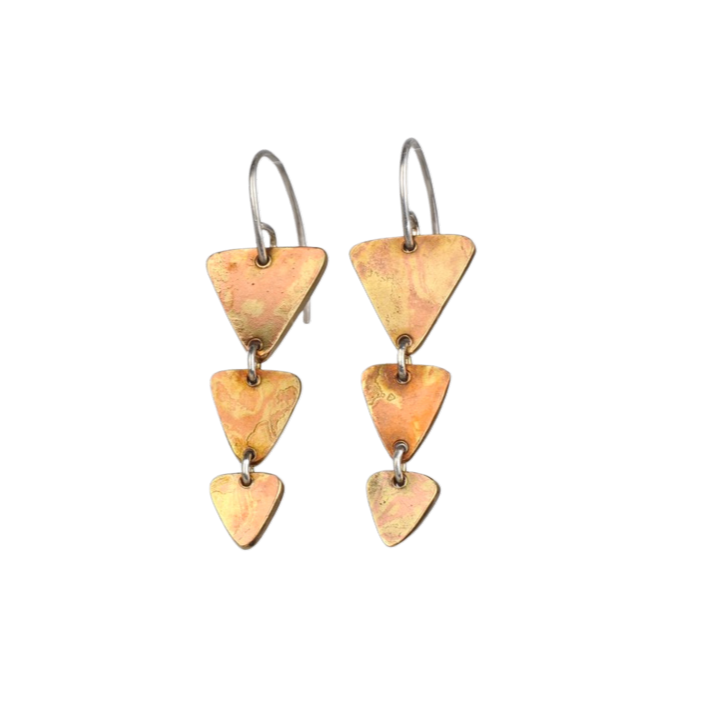 Mokume Gane Triangle Dangle Earrings