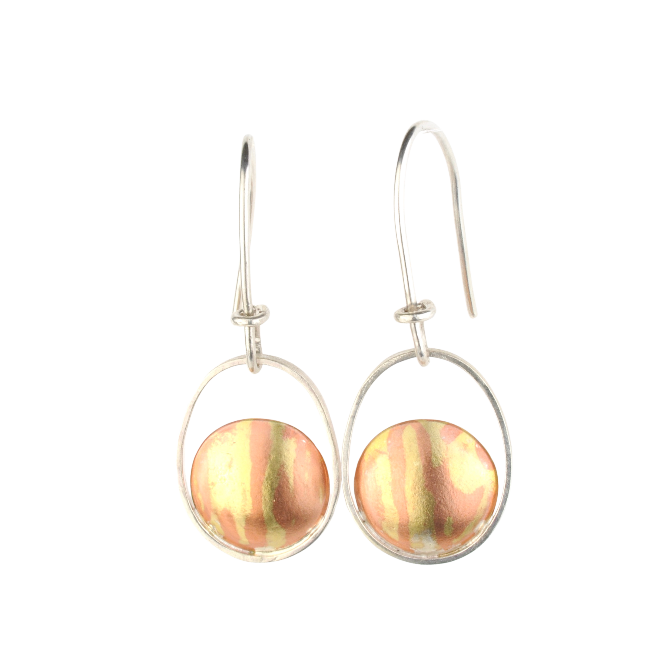 Mokume Disc Dangle Earrings