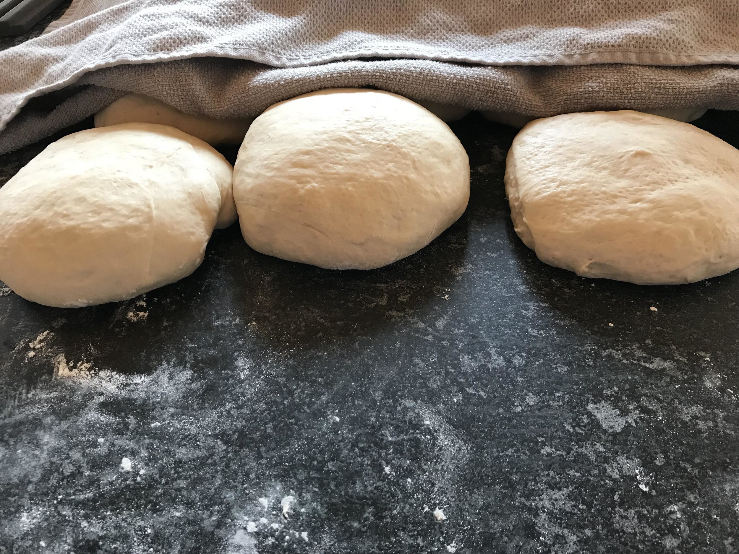 Tip: after you make the dough, portion it out and let it rest again under a towel until you are ready to roll each out