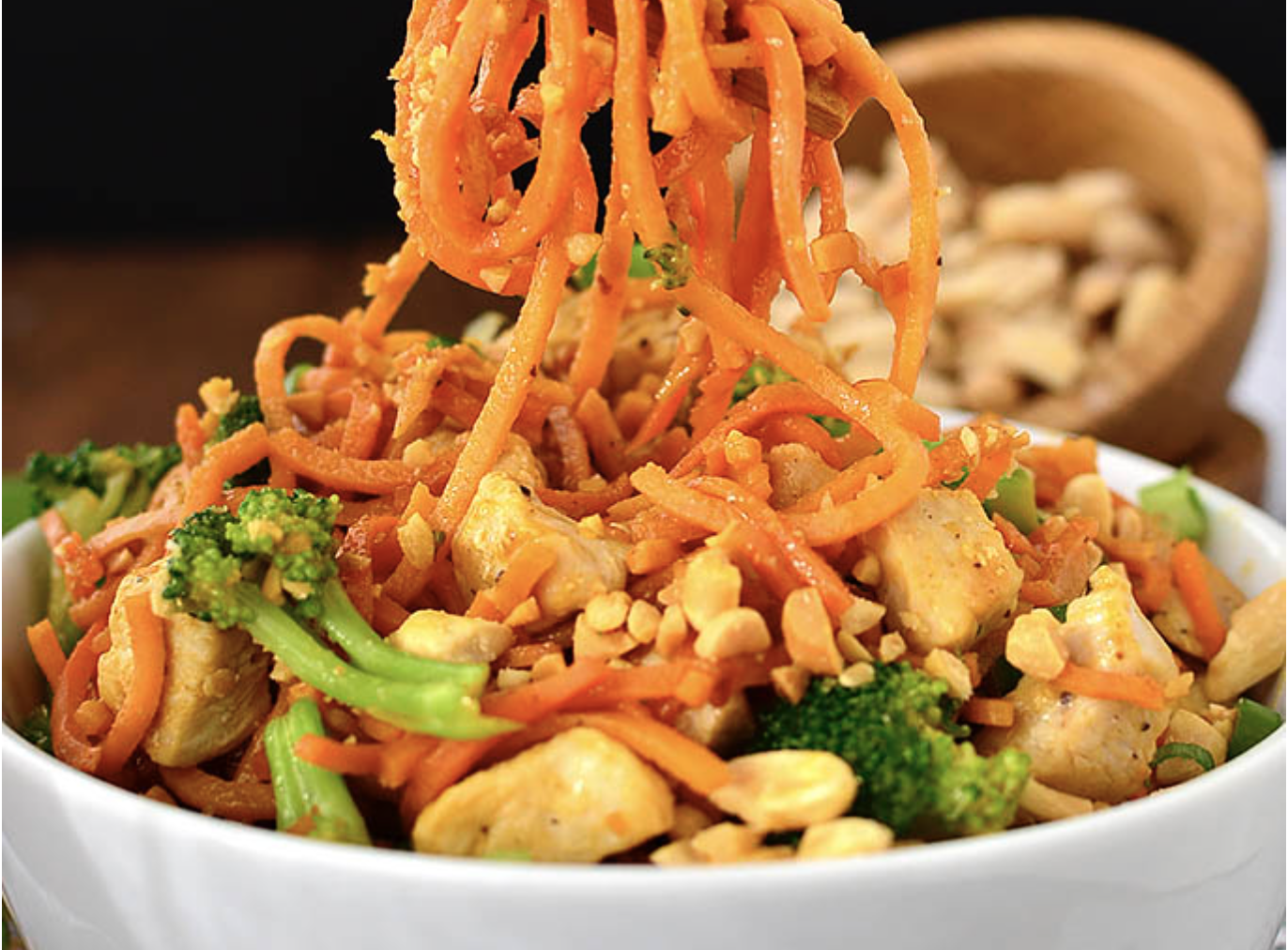 LEANer Thai Peanut Sauce with Chicken and Sweet Potato Noodles