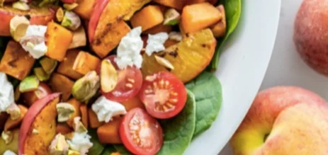 Peachy Summer Salad: Peaches, Sweet Potato, Chicken, and Spinach