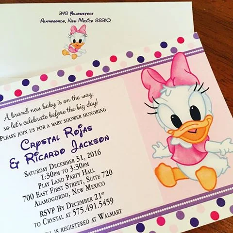 Eleven Eleven Pixel Daisy Duck Baby Shower Invitations