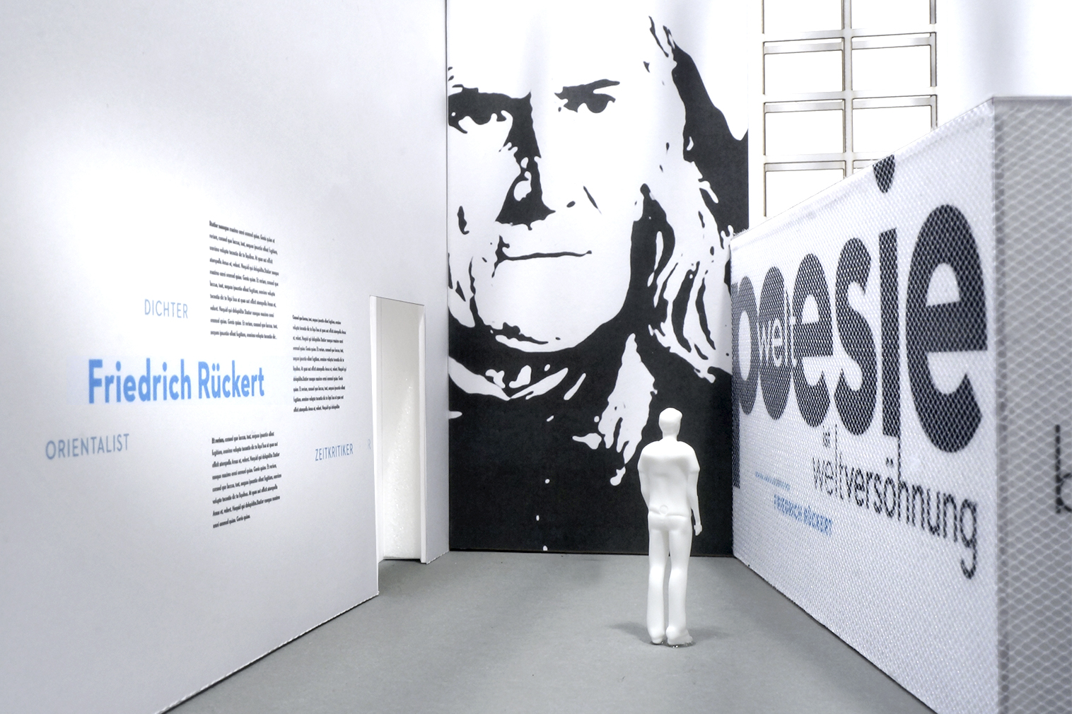   Weltpoesie ist Weltversöhnung –&nbsp;Friedrich Rückert. &nbsp;Wettbewerbsbeitrag zur literarischen Jubiläumsausstellung der Stadt Schweinfurt,&nbsp;2015&nbsp;  In&nbsp;Kooperation mit Diethard Keppler. 