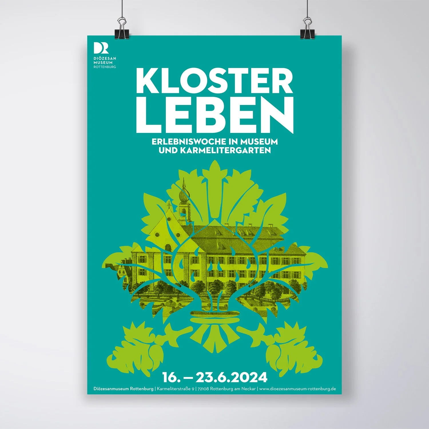   Kommunikationsmedien  zur Erlebniswoche im Diözesanmuseum und Karmelitergarten Rottenburg, 2024. 