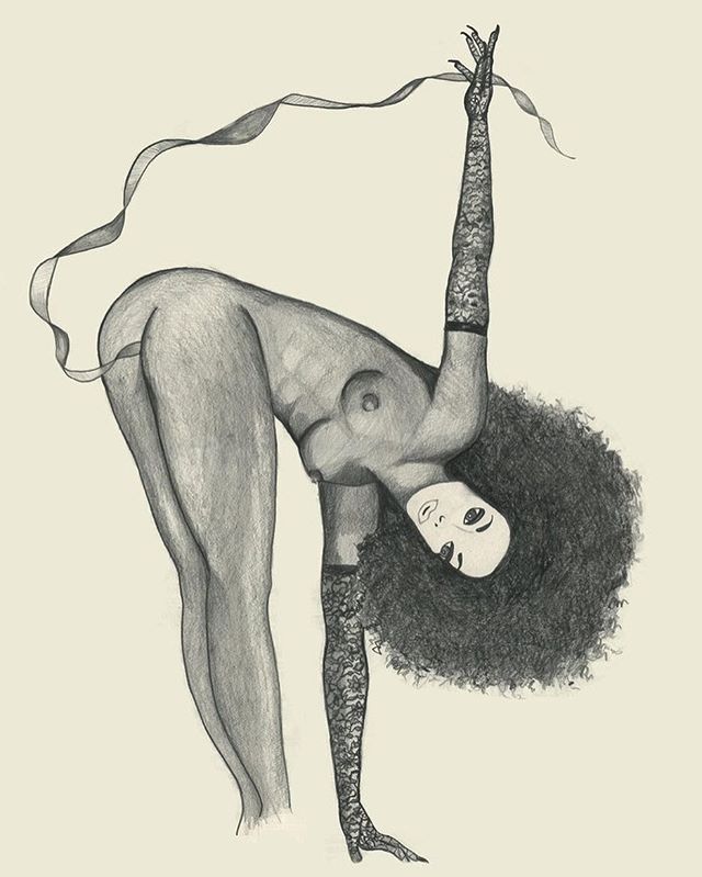 Narcissister ~ pencil/ paper illustration ~ I am such a fan of #narcissister and I used to assist her with her costumes. This is a portrait of her doing her performance &ldquo;Every Woman&rdquo; where she does a reverse strip tease pulling her entire
